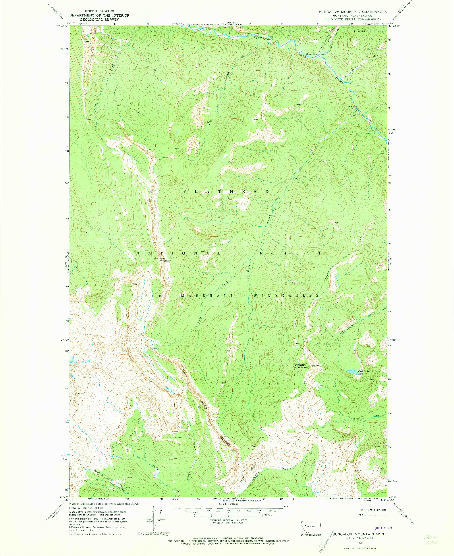 USGS 1:24000-SCALE QUADRANGLE FOR BUNGALOW MOUNTAIN, MT 1970