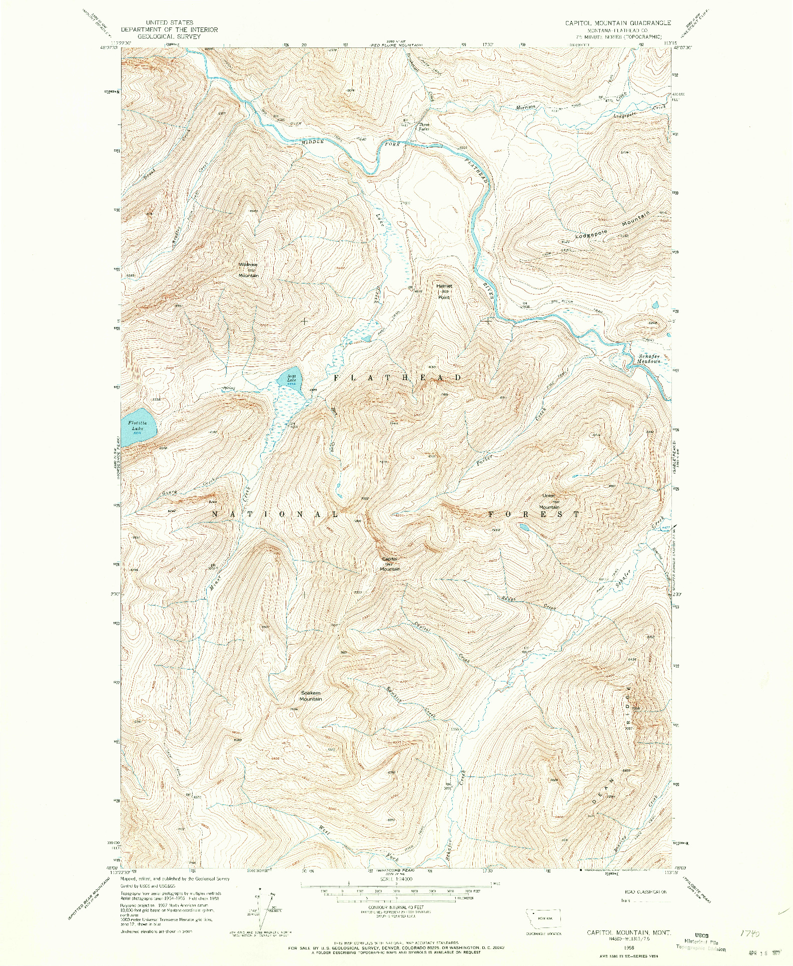 USGS 1:24000-SCALE QUADRANGLE FOR CAPITOL MOUNTAIN, MT 1958