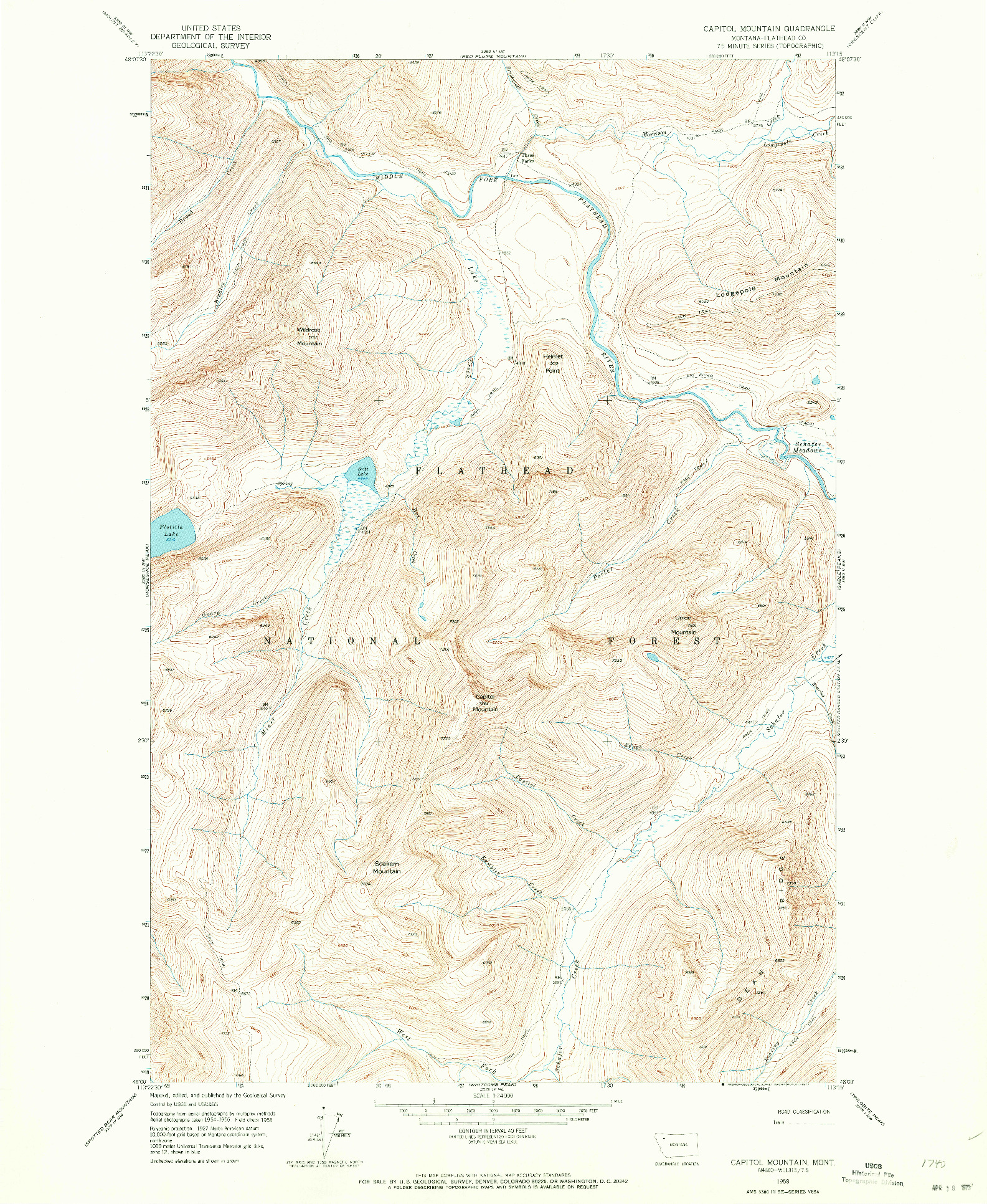 USGS 1:24000-SCALE QUADRANGLE FOR CAPITOL MOUNTAIN, MT 1958