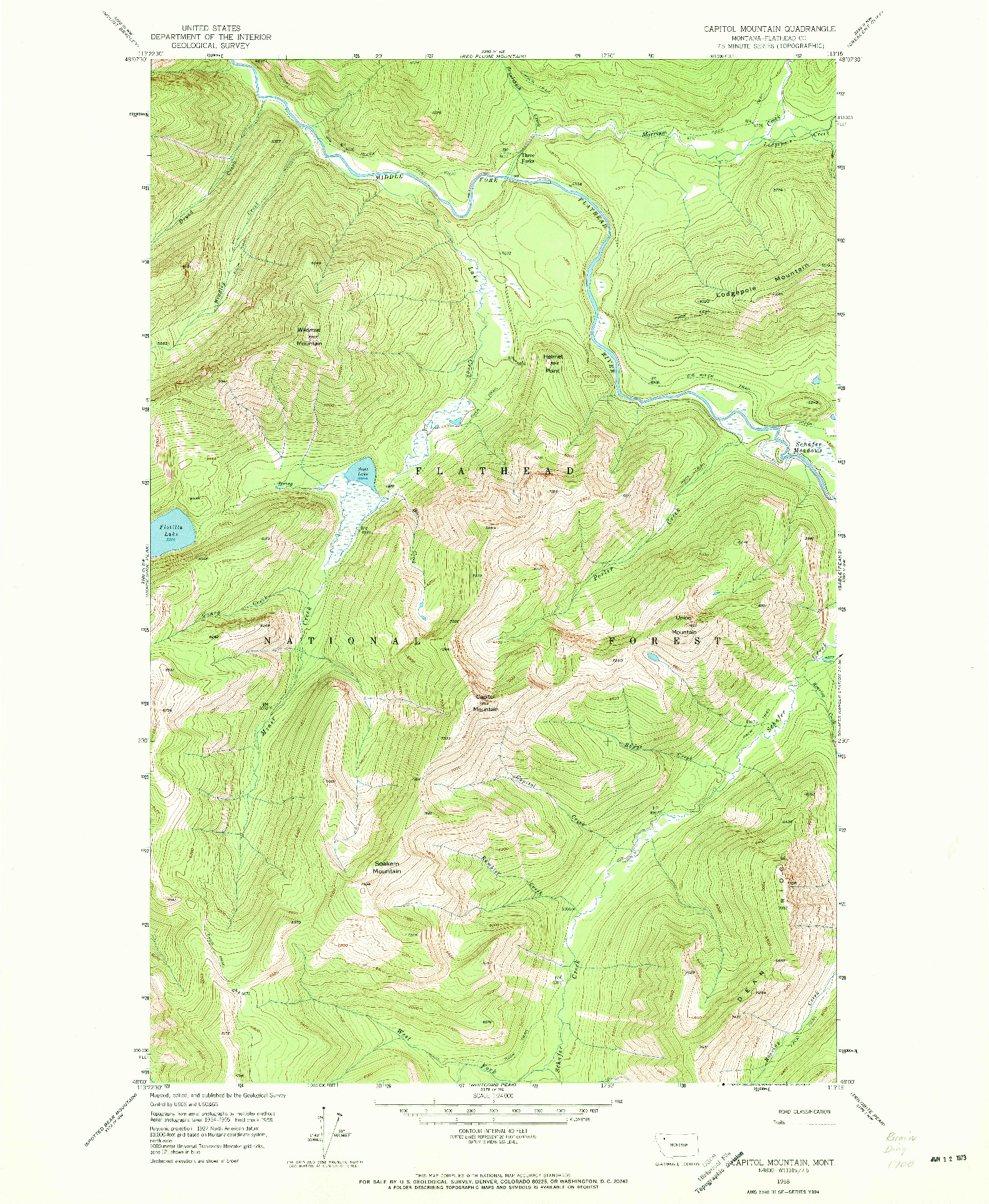 USGS 1:24000-SCALE QUADRANGLE FOR CAPITOL MOUNTAIN, MT 1958