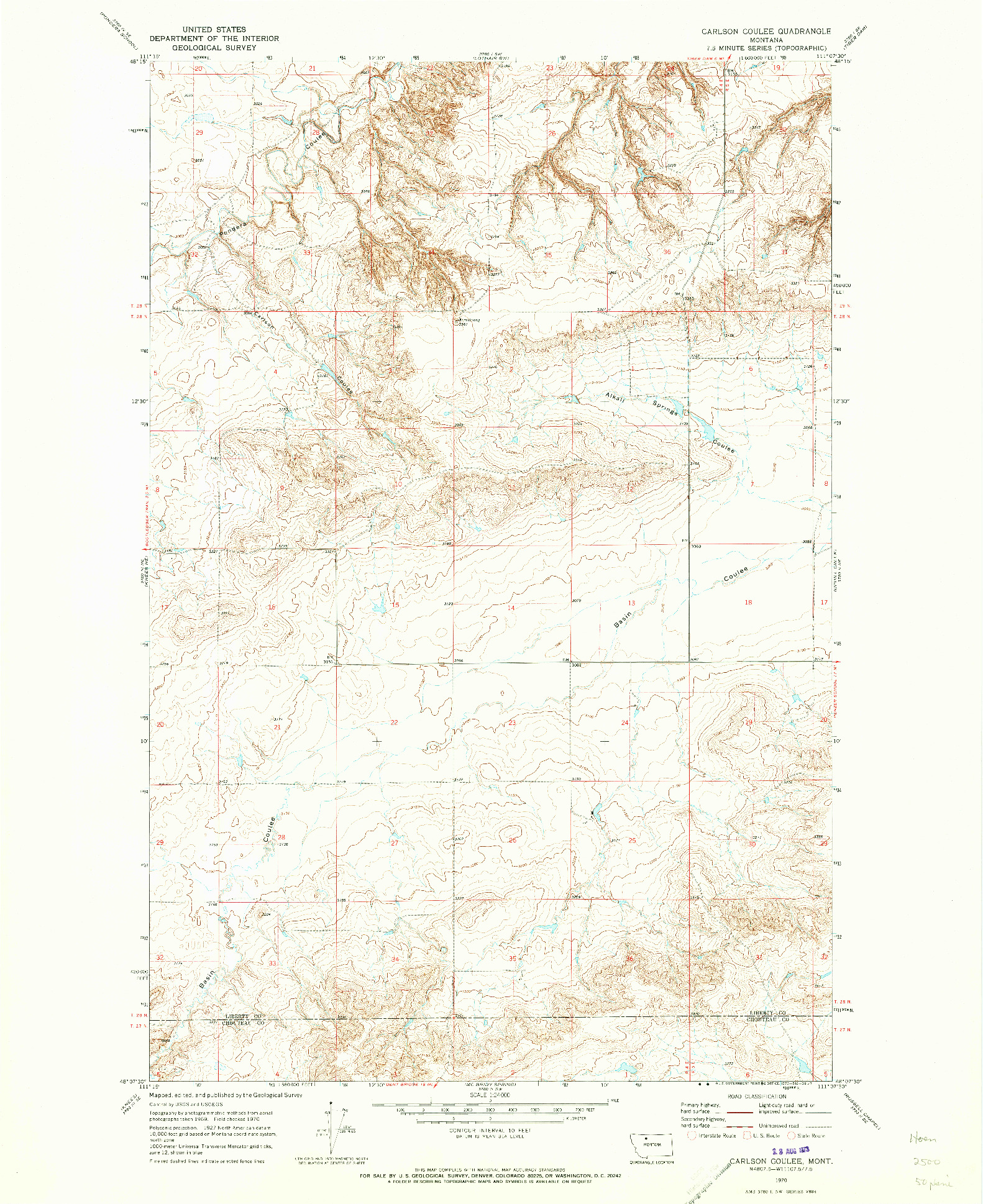 USGS 1:24000-SCALE QUADRANGLE FOR CARLSON COULEE, MT 1970