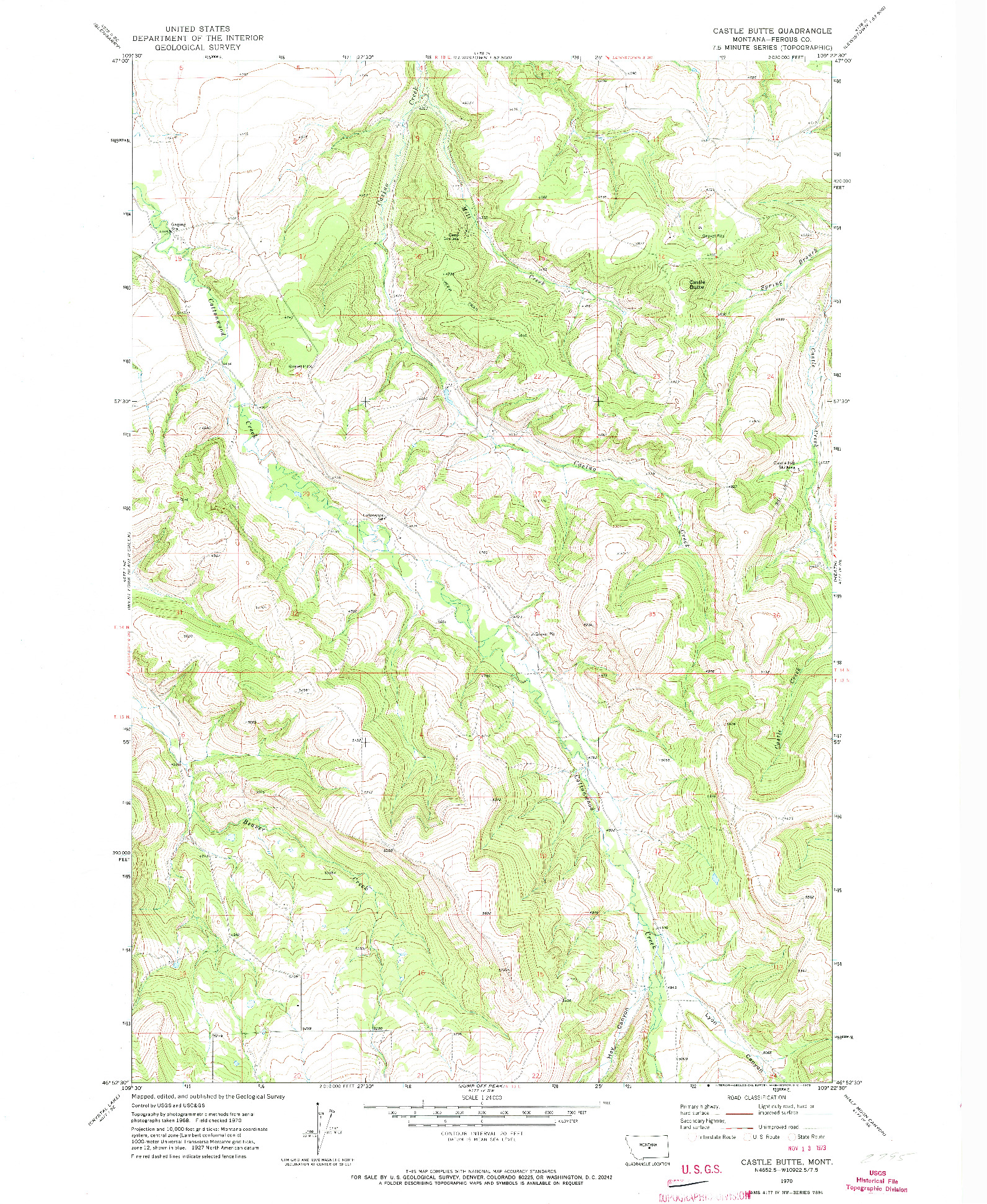 USGS 1:24000-SCALE QUADRANGLE FOR CASTLE BUTTE, MT 1970