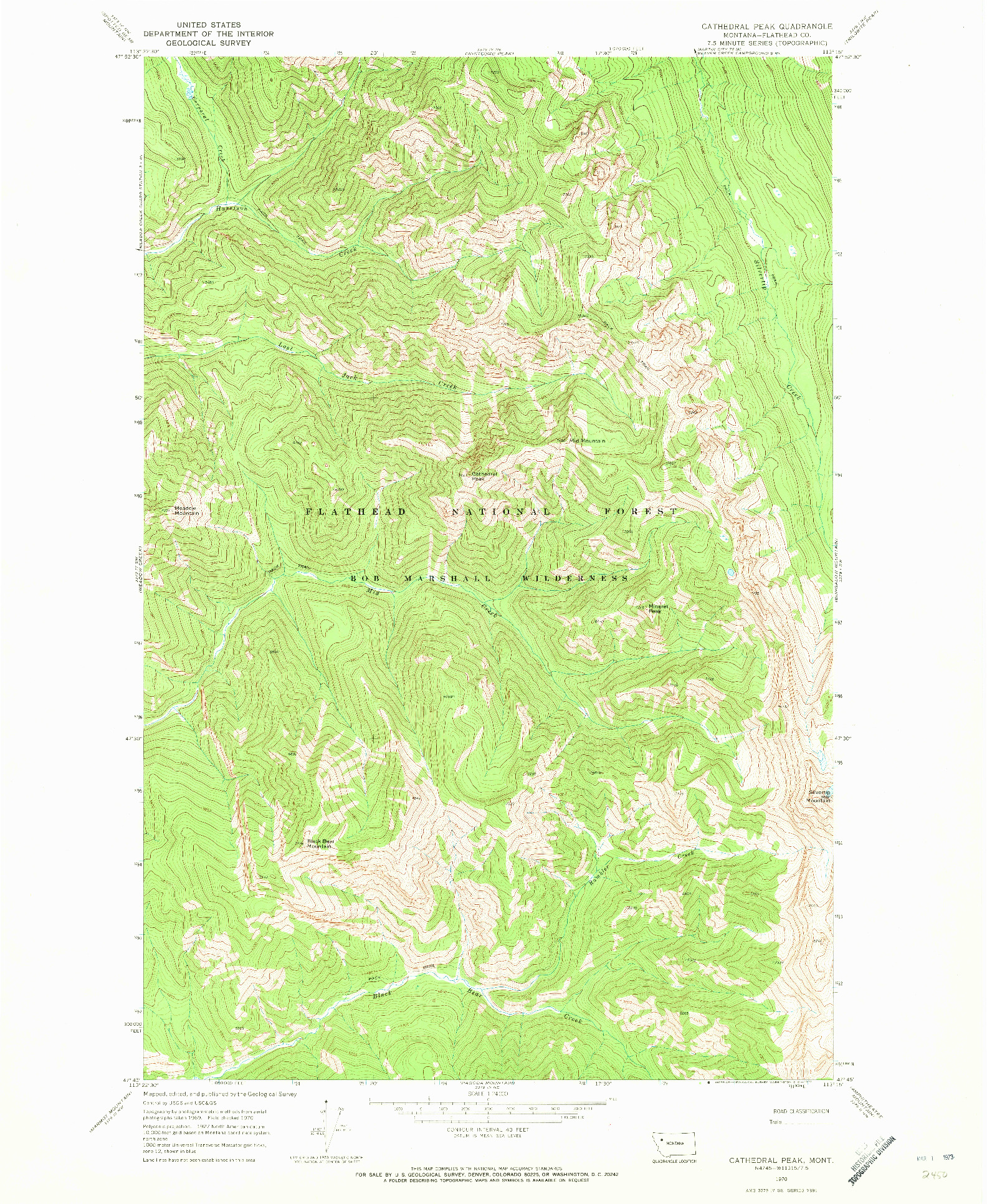 USGS 1:24000-SCALE QUADRANGLE FOR CATHEDRAL PEAK, MT 1970