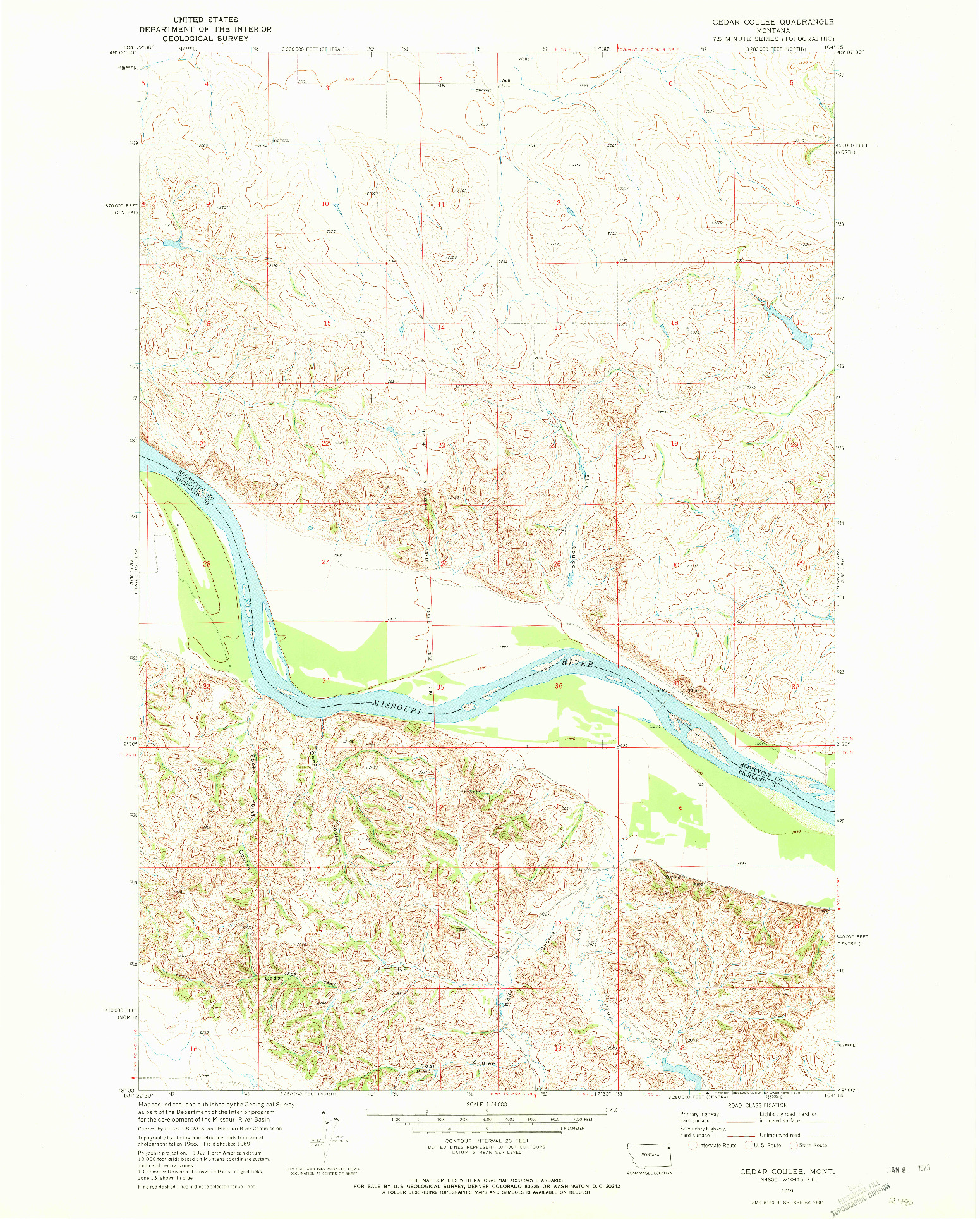 USGS 1:24000-SCALE QUADRANGLE FOR CEDAR COULEE, MT 1969