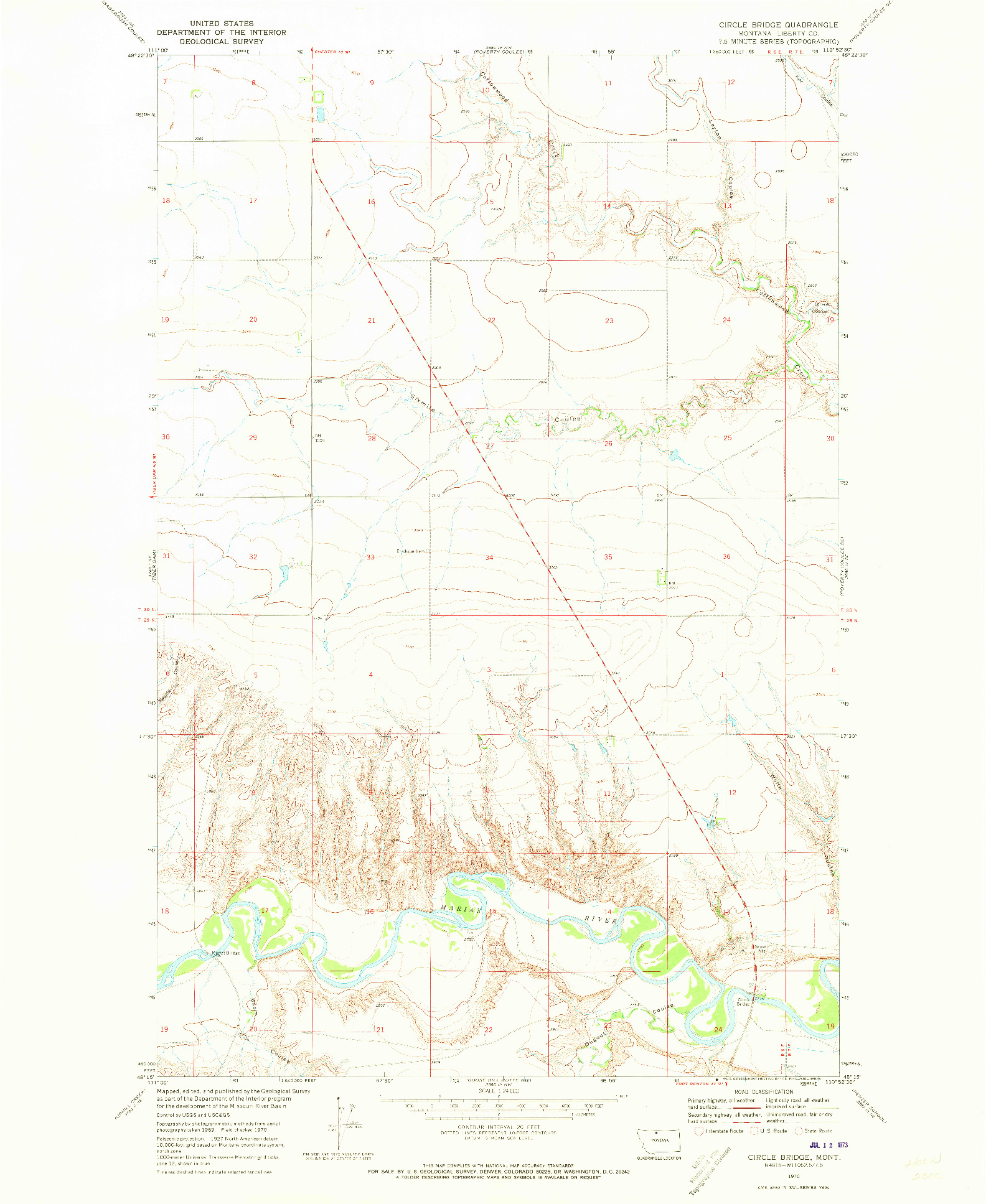 USGS 1:24000-SCALE QUADRANGLE FOR CIRCLE BRIDGE, MT 1970