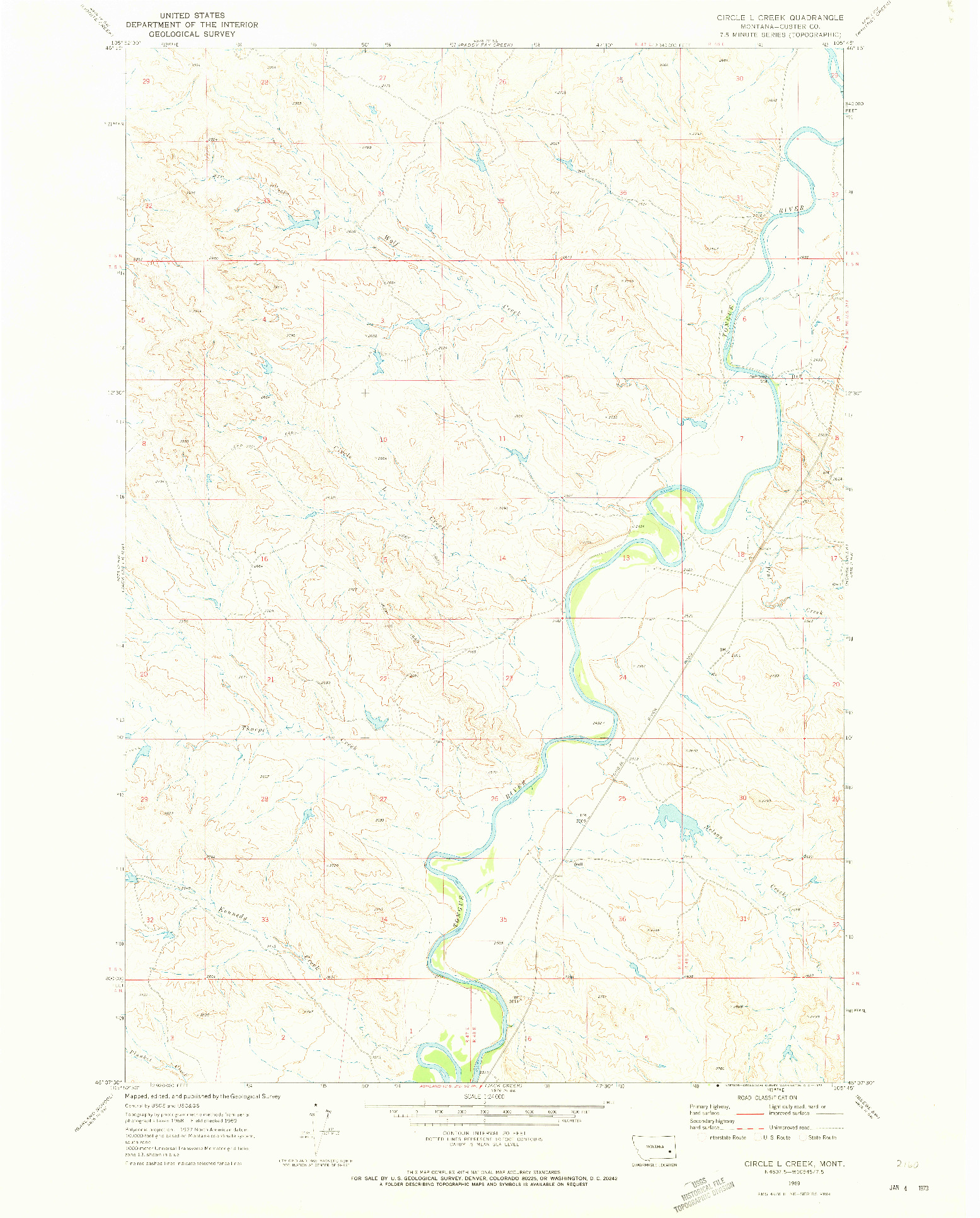 USGS 1:24000-SCALE QUADRANGLE FOR CIRCLE L CREEK, MT 1969