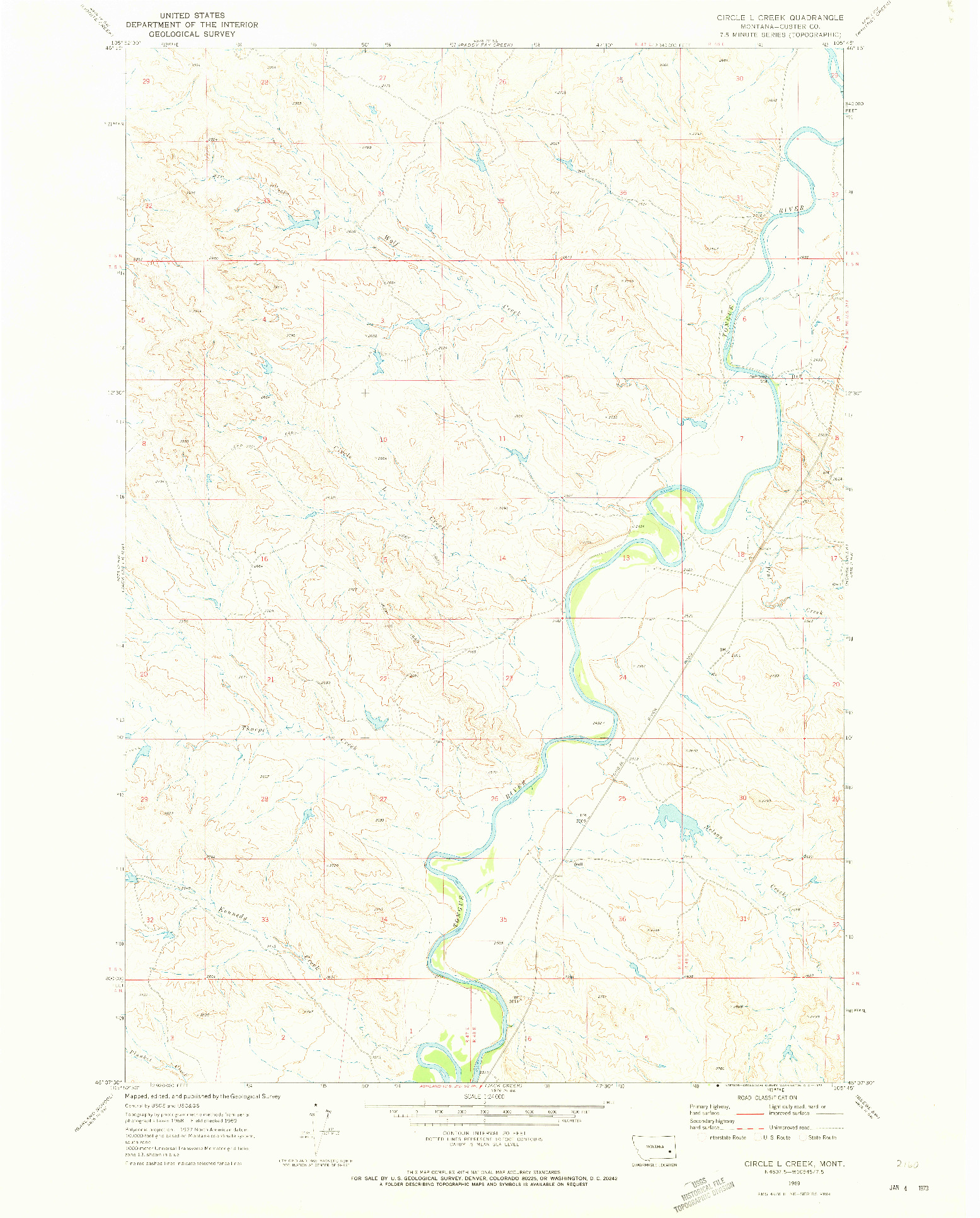 USGS 1:24000-SCALE QUADRANGLE FOR CIRCLE L CREEK, MT 1969