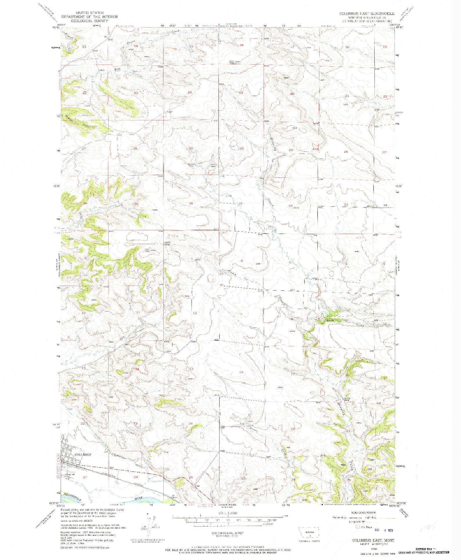 USGS 1:24000-SCALE QUADRANGLE FOR COLUMBUS EAST, MT 1956