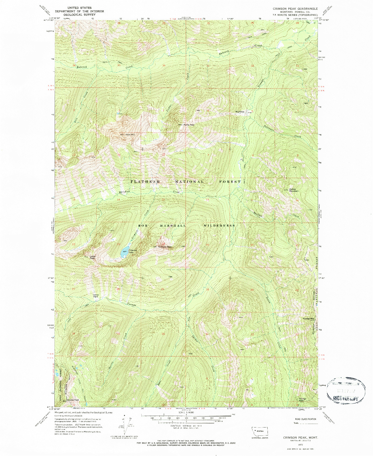 USGS 1:24000-SCALE QUADRANGLE FOR CRIMSON PEAK, MT 1970