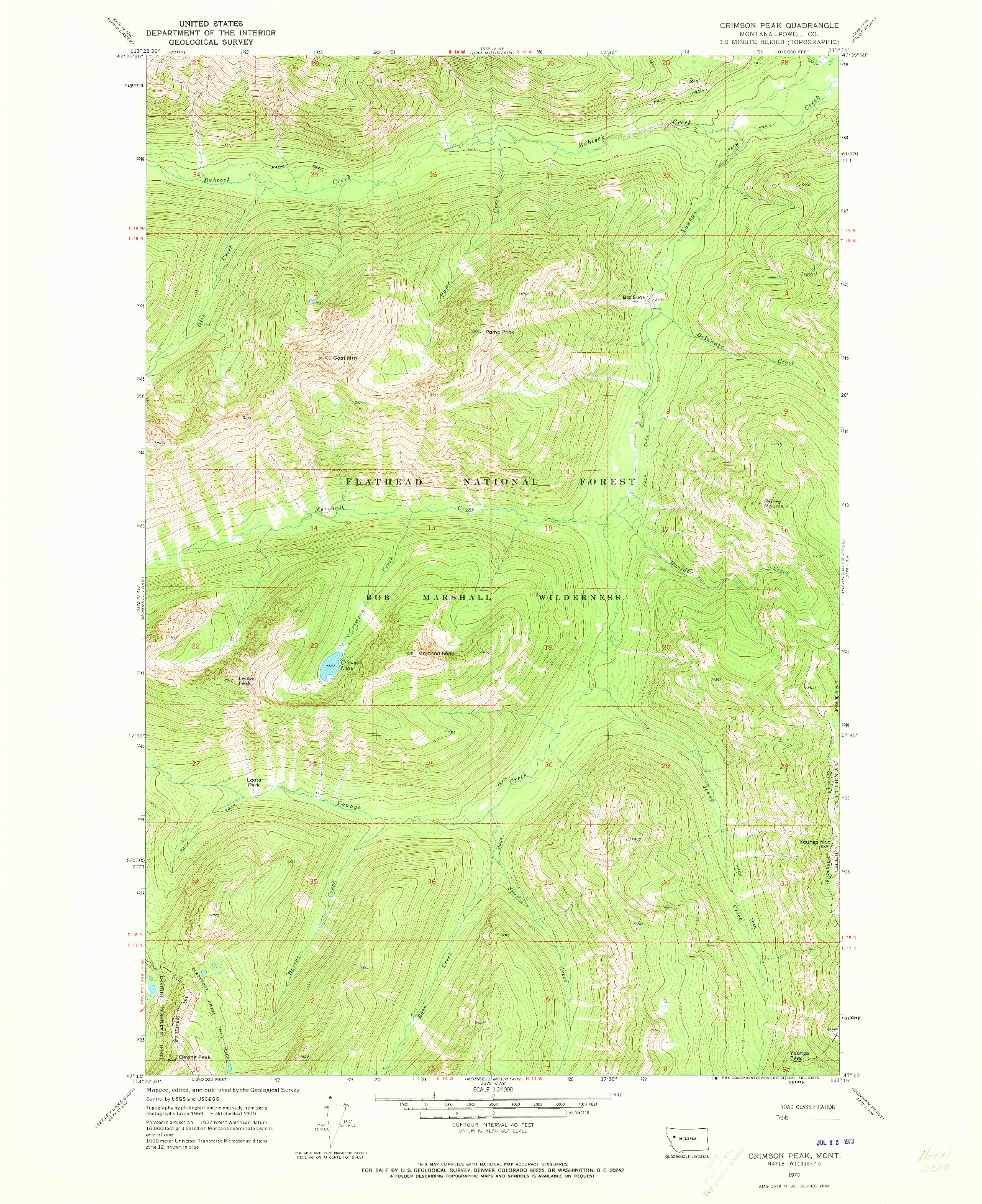 USGS 1:24000-SCALE QUADRANGLE FOR CRIMSON PEAK, MT 1970