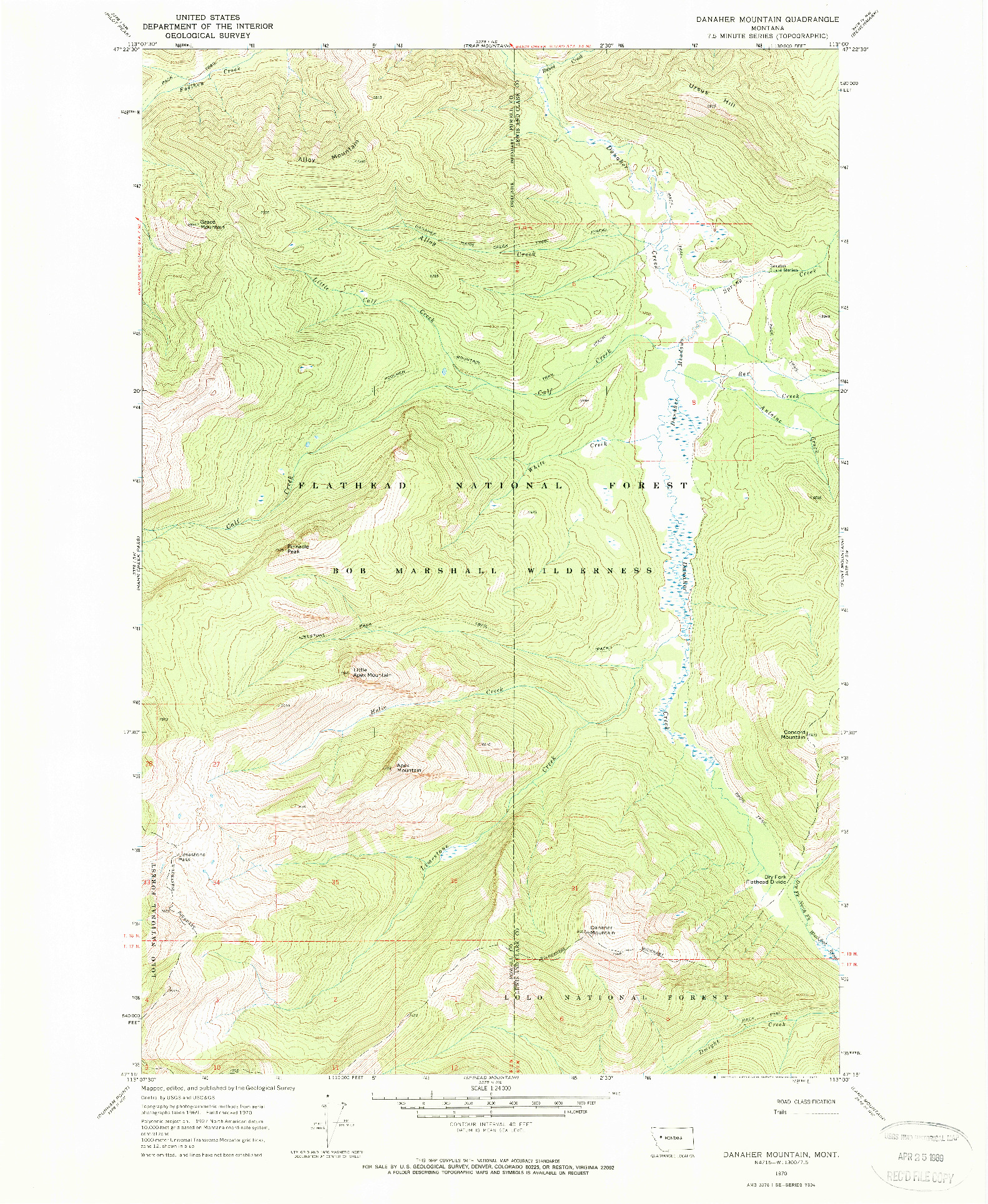 USGS 1:24000-SCALE QUADRANGLE FOR DANAHER MOUNTAIN, MT 1970