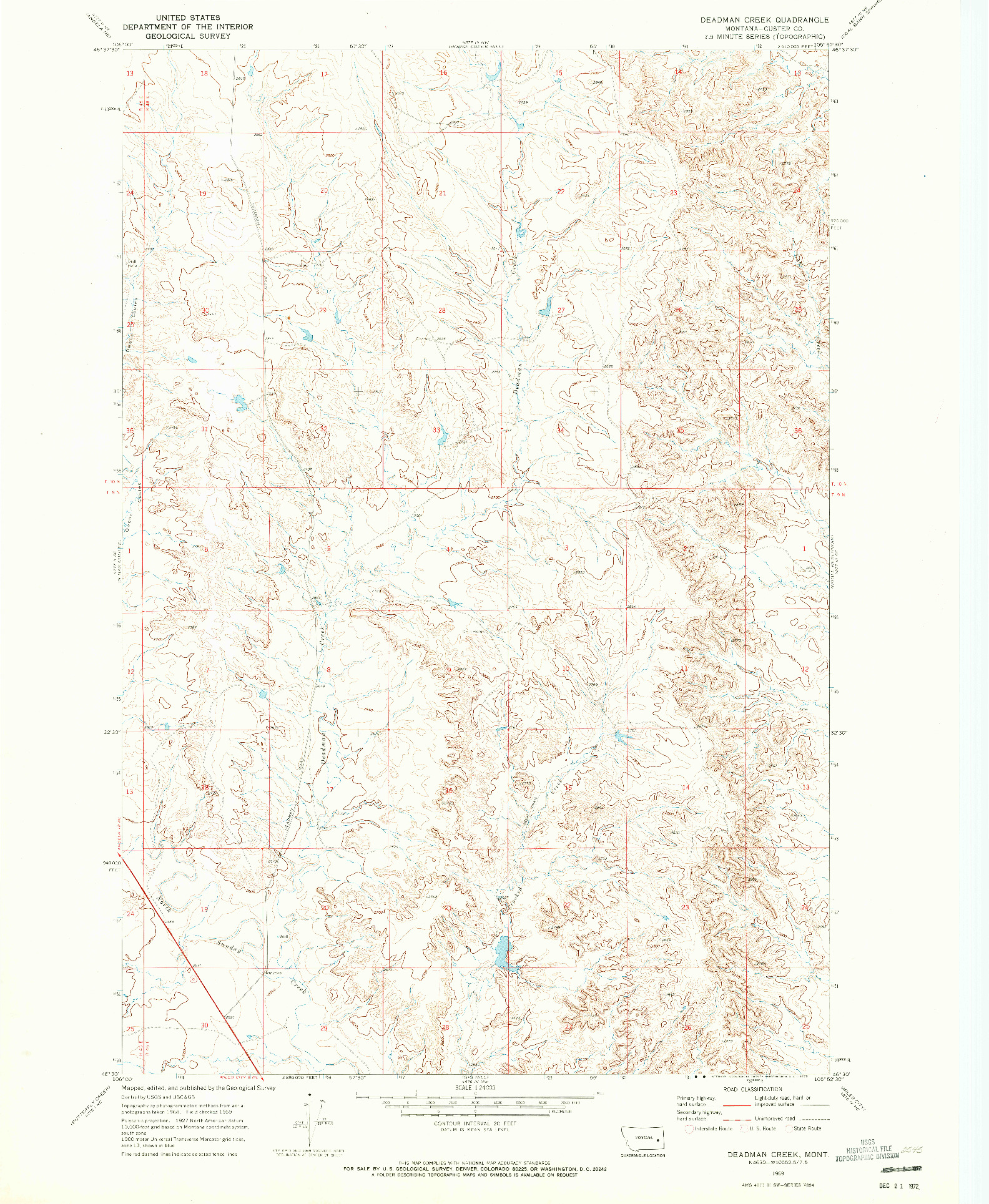 USGS 1:24000-SCALE QUADRANGLE FOR DEADMAN CREEK, MT 1969