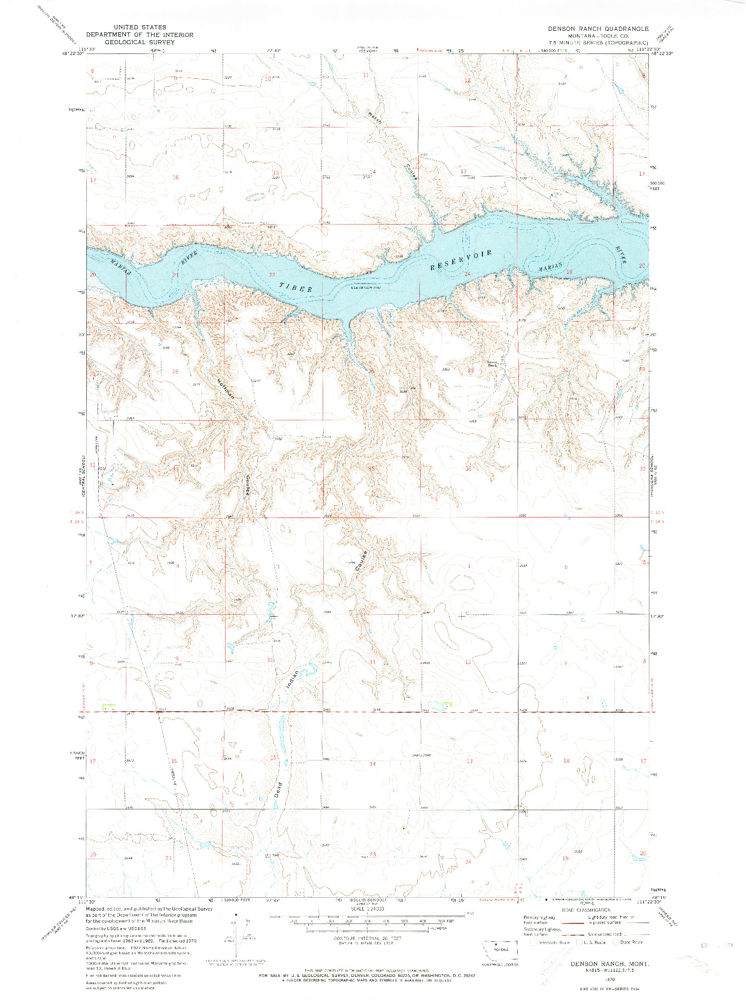 USGS 1:24000-SCALE QUADRANGLE FOR DENSON RANCH, MT 1970