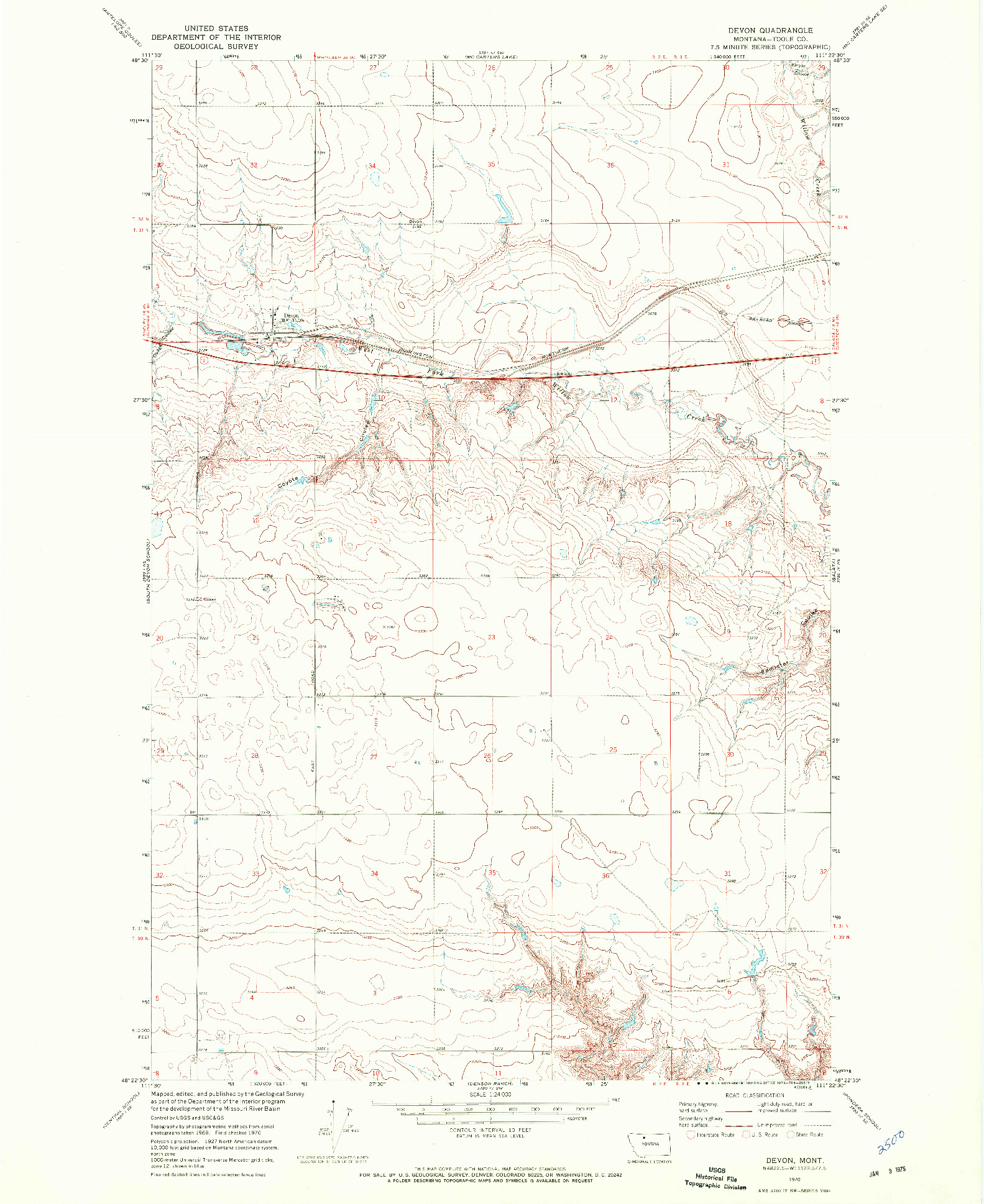 USGS 1:24000-SCALE QUADRANGLE FOR DEVON, MT 1970