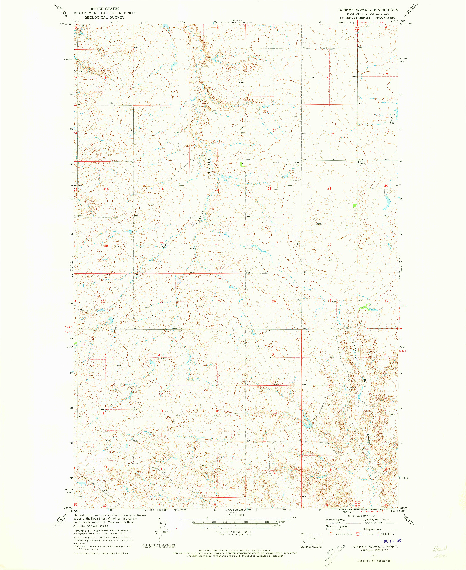 USGS 1:24000-SCALE QUADRANGLE FOR DORNER SCHOOL, MT 1970