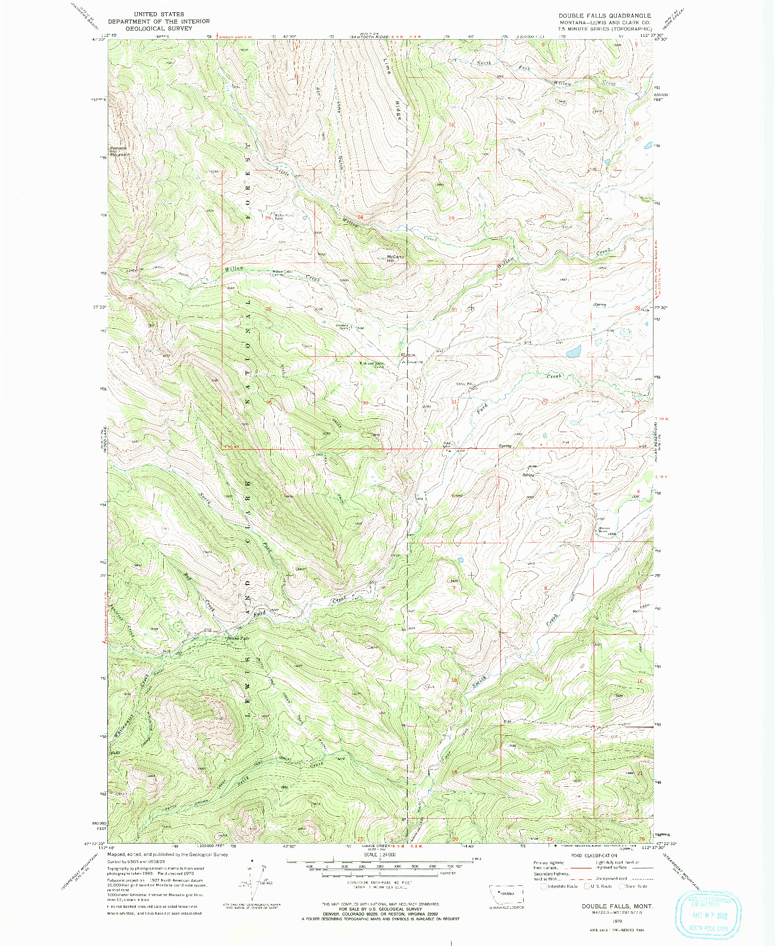 USGS 1:24000-SCALE QUADRANGLE FOR DOUBLE FALLS, MT 1970