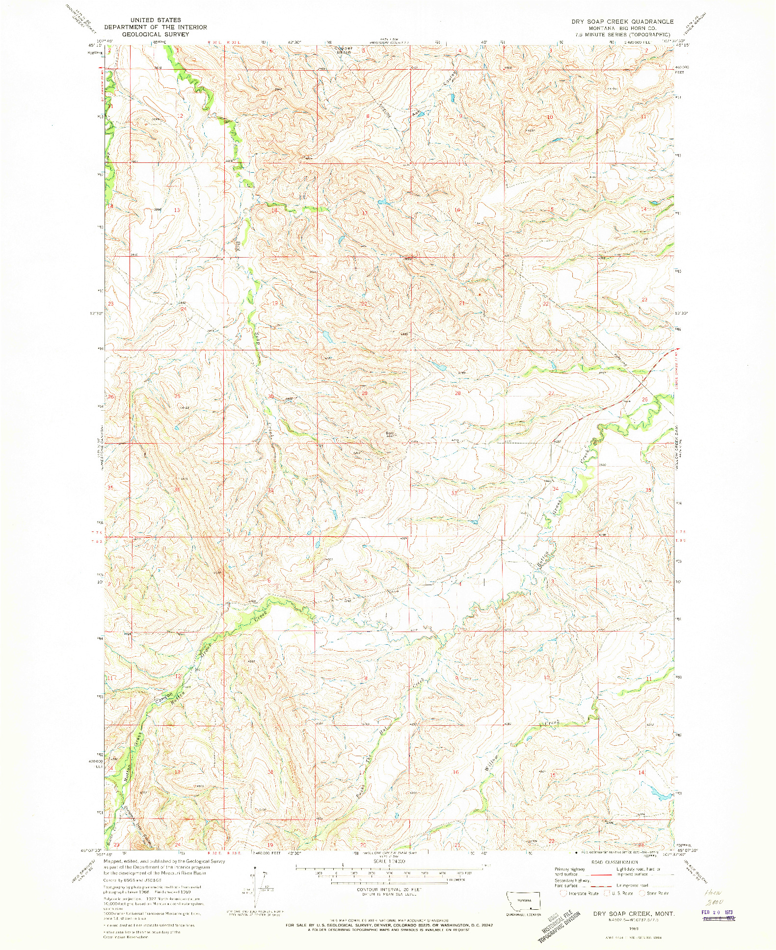 USGS 1:24000-SCALE QUADRANGLE FOR DRY SOAP CREEK, MT 1969