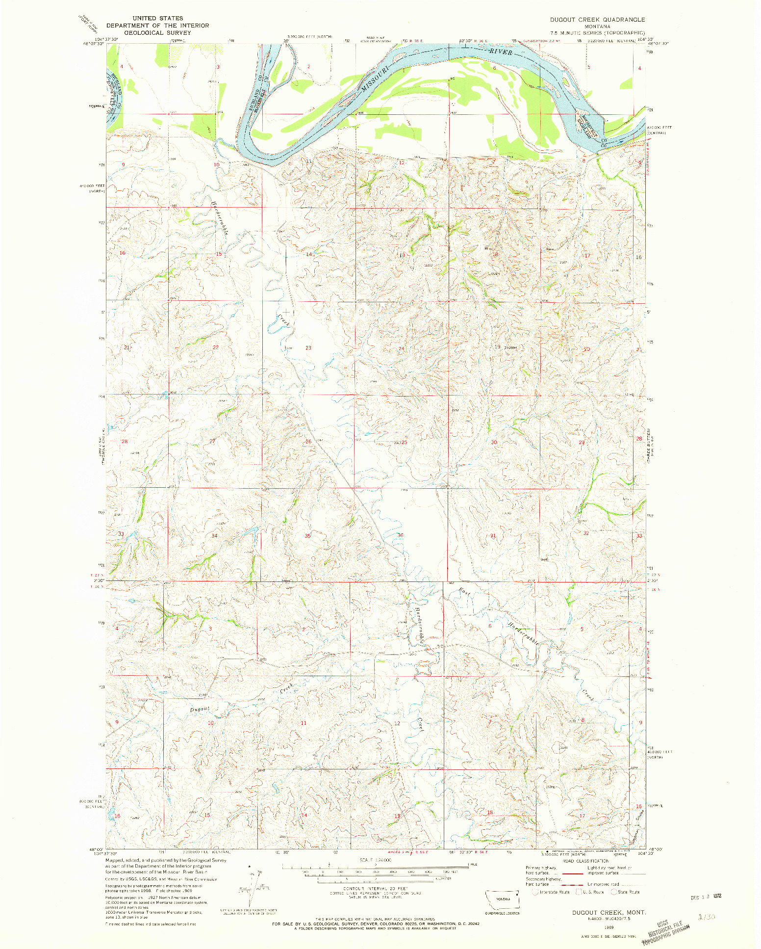 USGS 1:24000-SCALE QUADRANGLE FOR DUGOUT CREEK, MT 1969