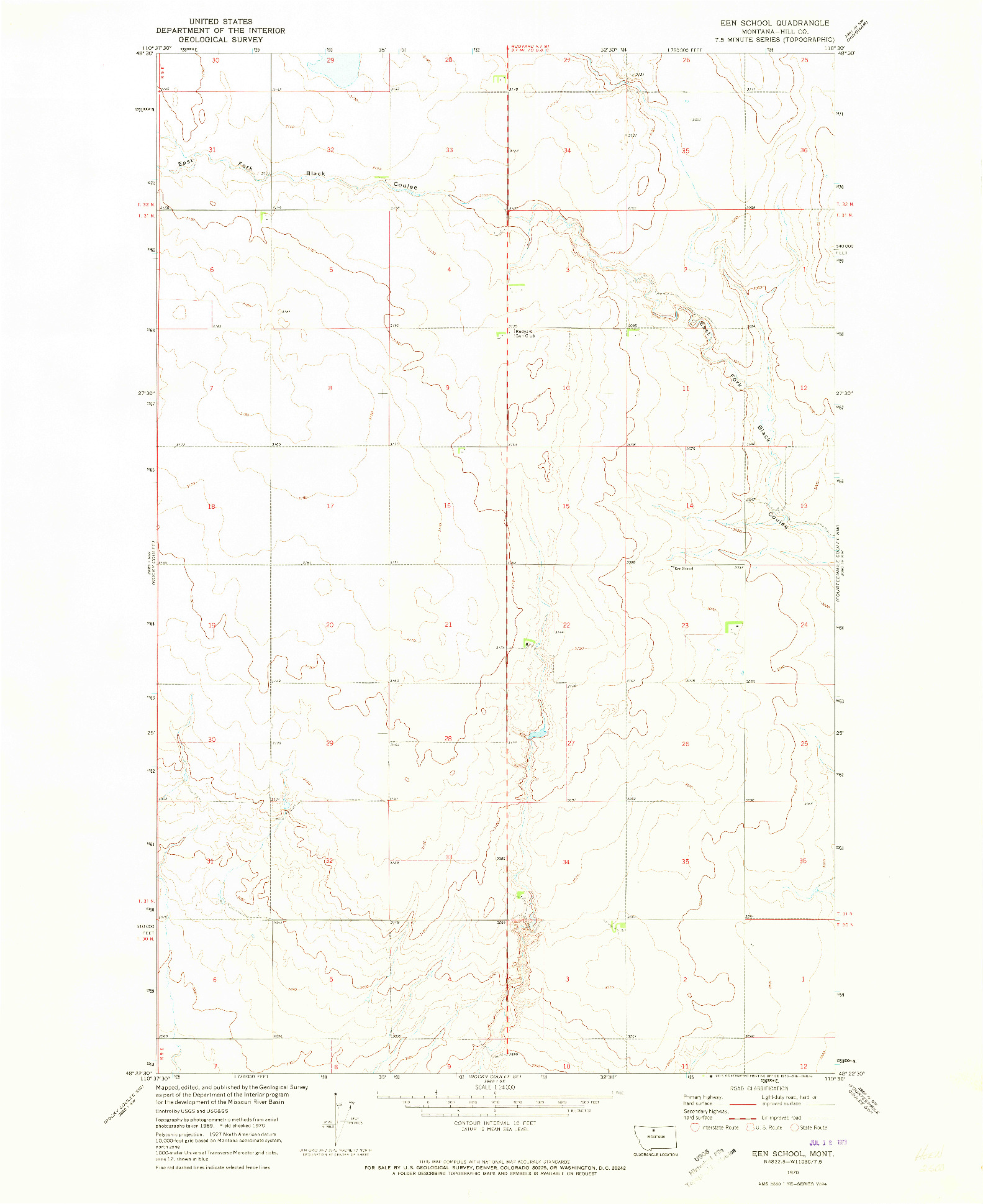 USGS 1:24000-SCALE QUADRANGLE FOR EEN SCHOOL, MT 1970