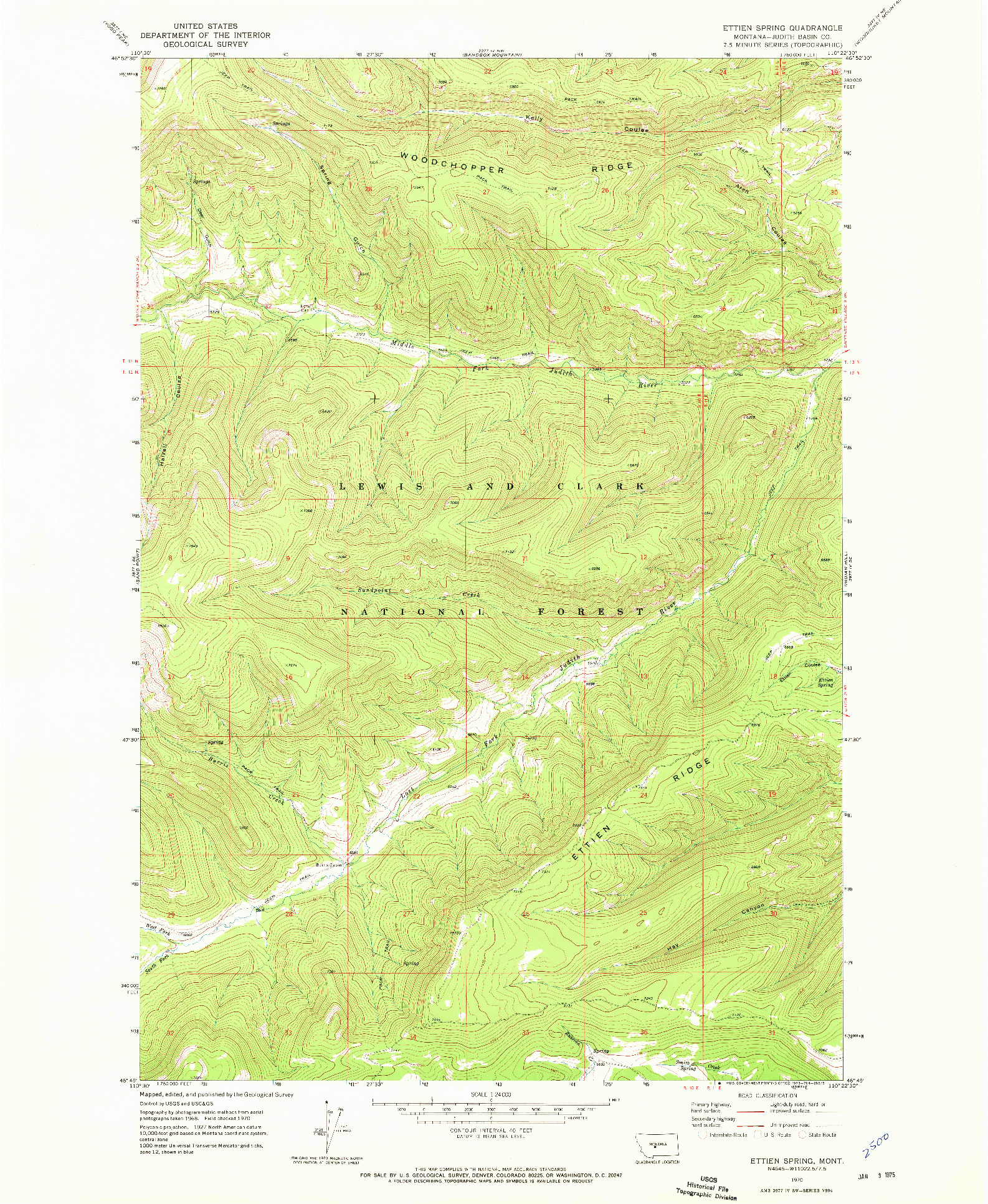 USGS 1:24000-SCALE QUADRANGLE FOR ETTIEN SPRING, MT 1970