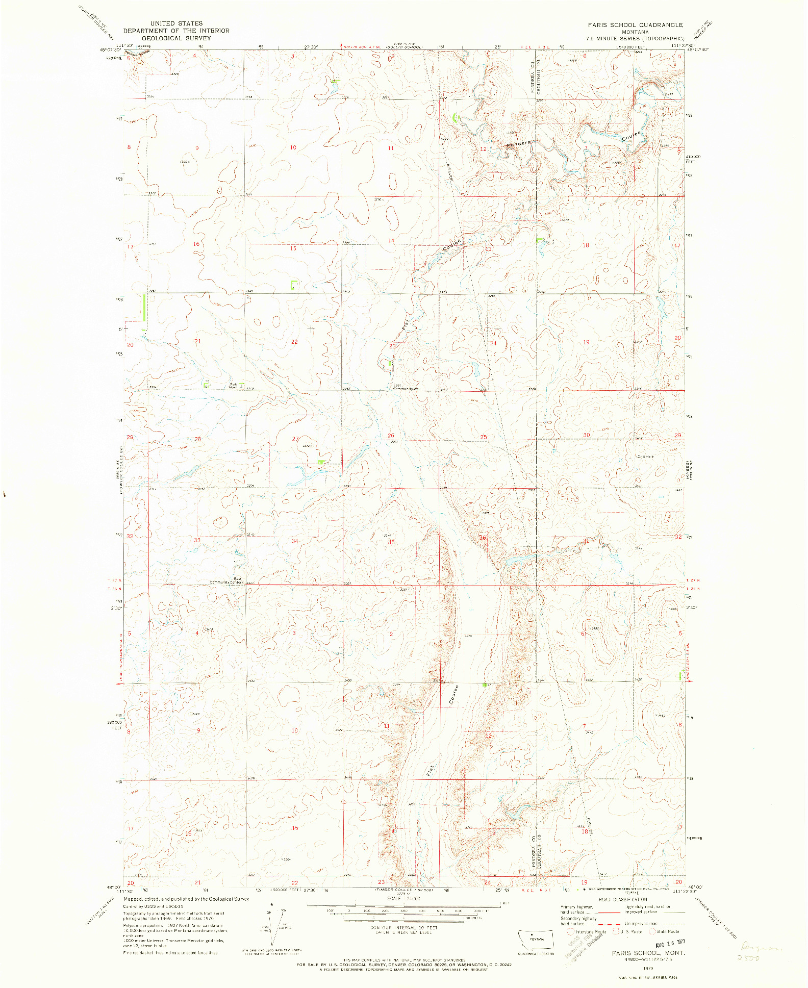 USGS 1:24000-SCALE QUADRANGLE FOR FARIS SCHOOL, MT 1970