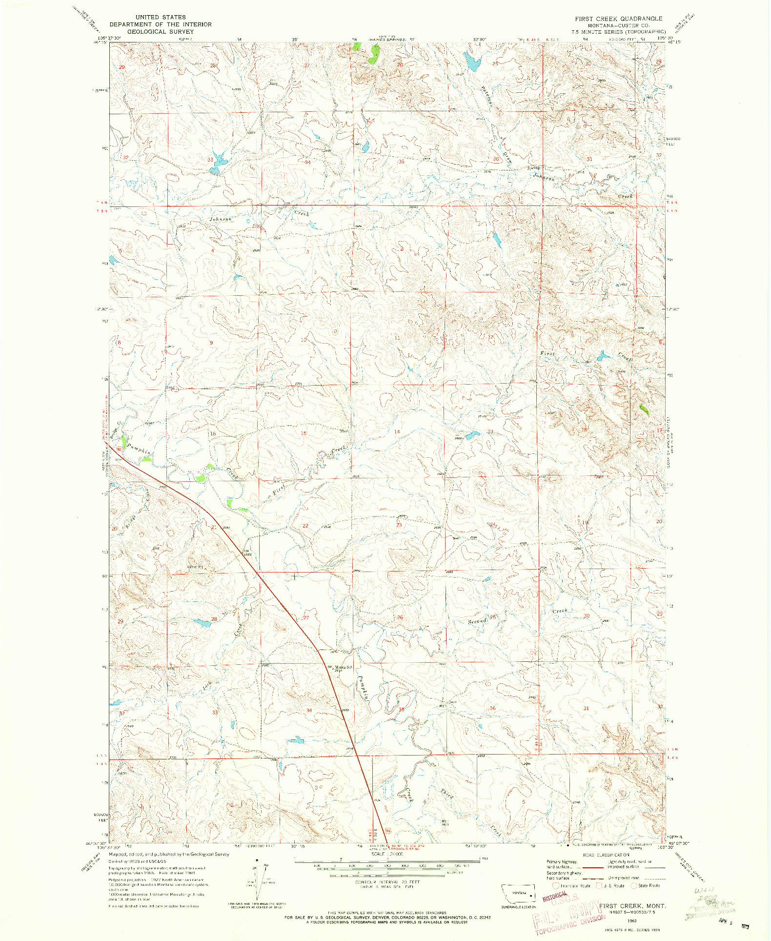 USGS 1:24000-SCALE QUADRANGLE FOR FIRST CREEK, MT 1969