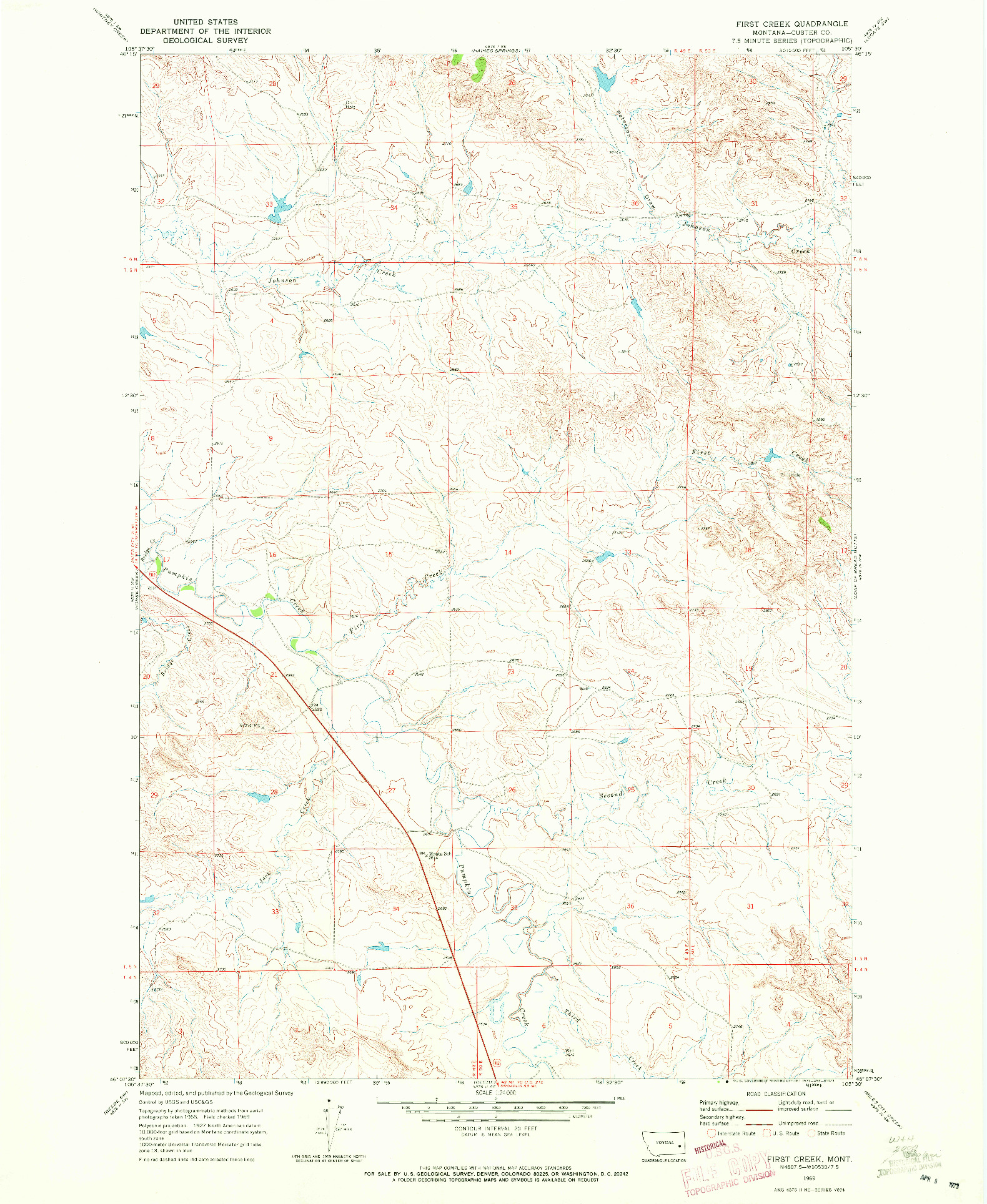 USGS 1:24000-SCALE QUADRANGLE FOR FIRST CREEK, MT 1969