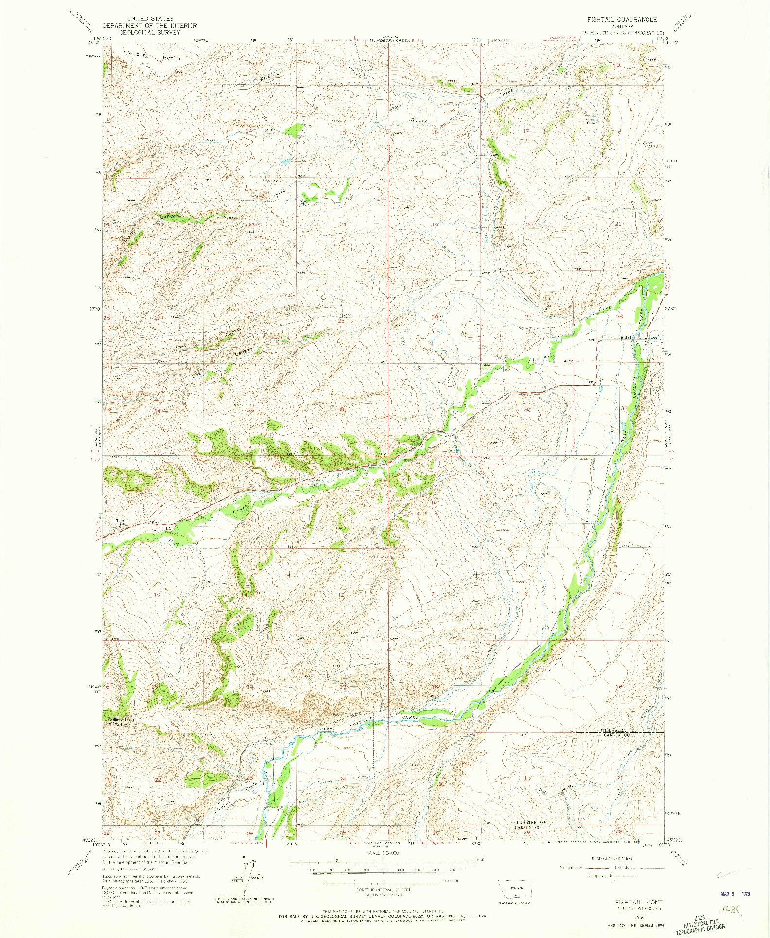 USGS 1:24000-SCALE QUADRANGLE FOR FISHTAIL, MT 1956