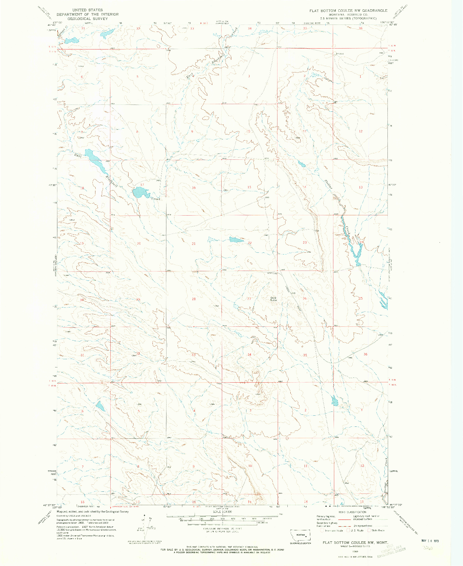 USGS 1:24000-SCALE QUADRANGLE FOR FLAT BOTTOM COULEE NW, MT 1969