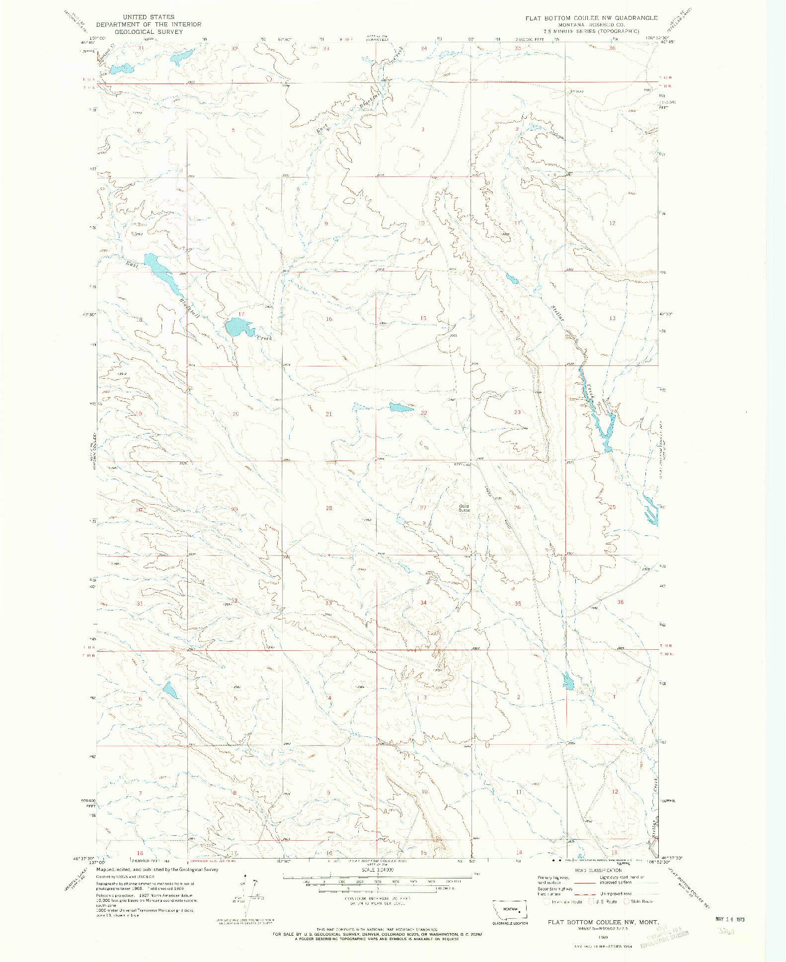 USGS 1:24000-SCALE QUADRANGLE FOR FLAT BOTTOM COULEE NW, MT 1969