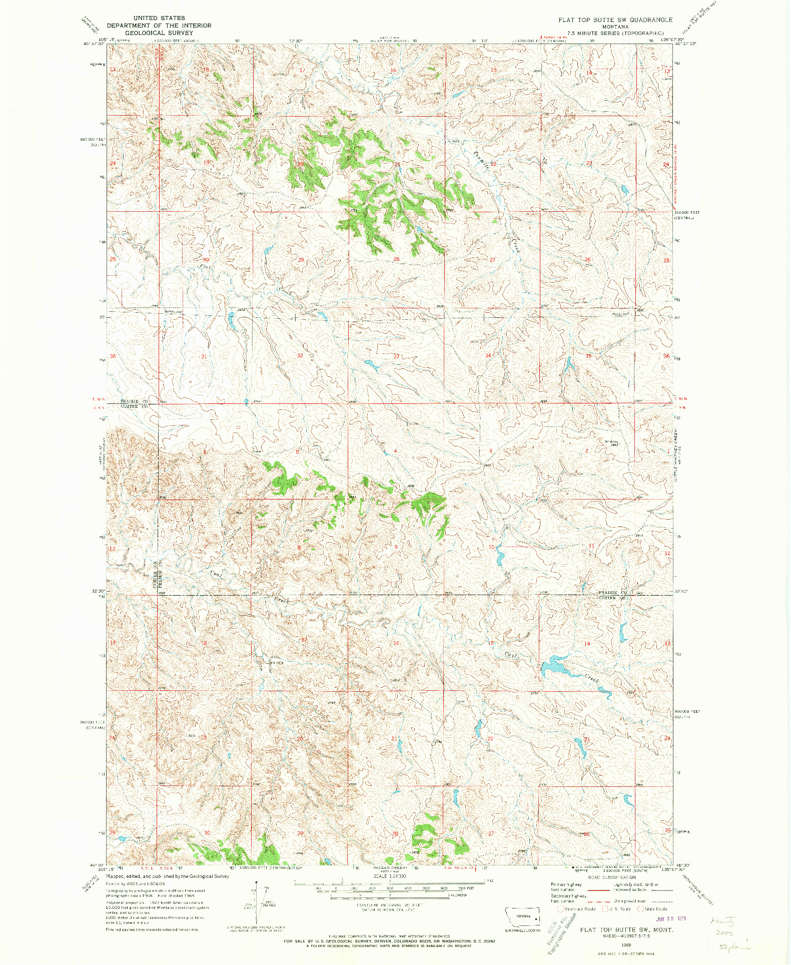 USGS 1:24000-SCALE QUADRANGLE FOR FLAT TOP BUTTE SW, MT 1969