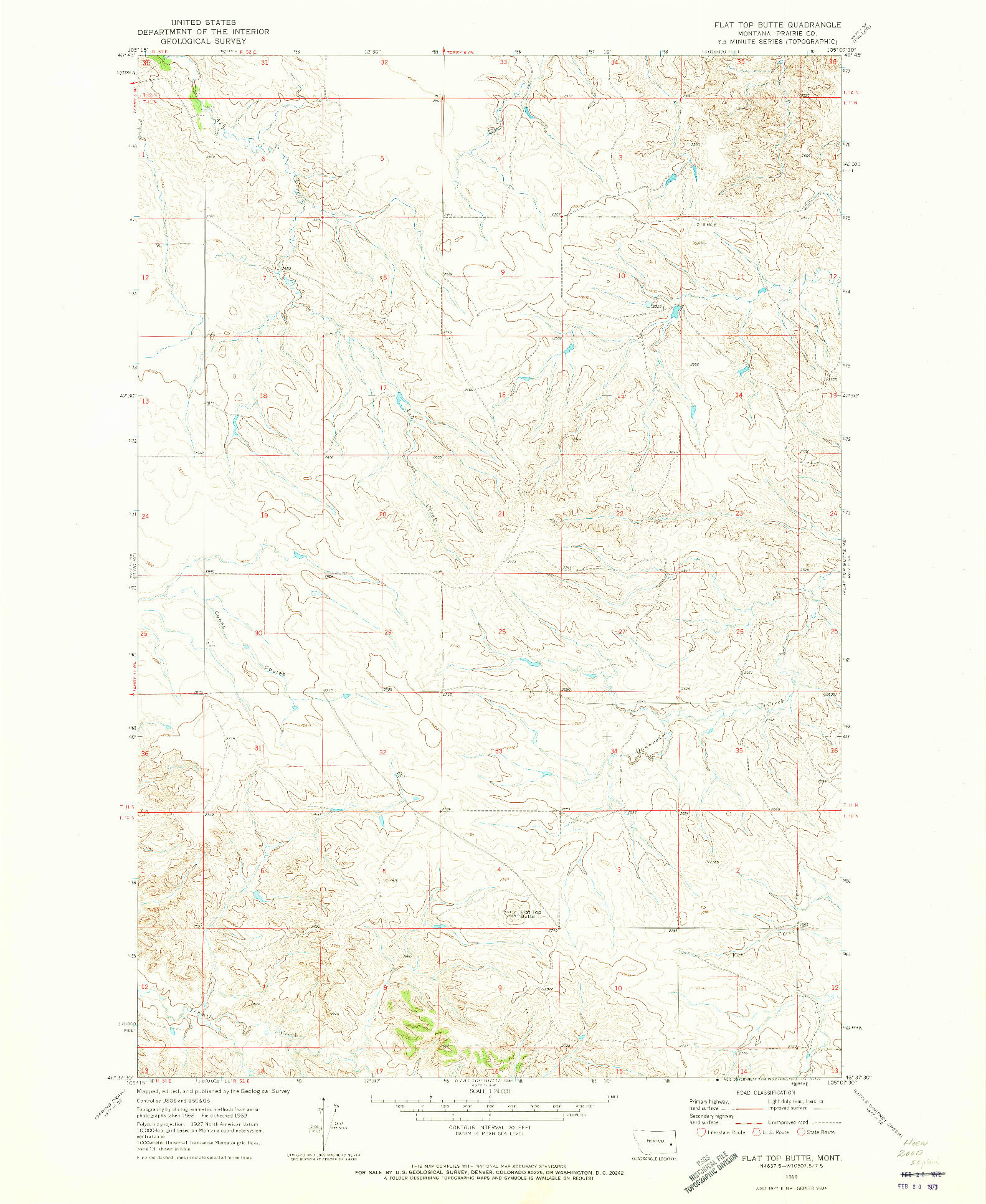 USGS 1:24000-SCALE QUADRANGLE FOR FLAT TOP BUTTE, MT 1969