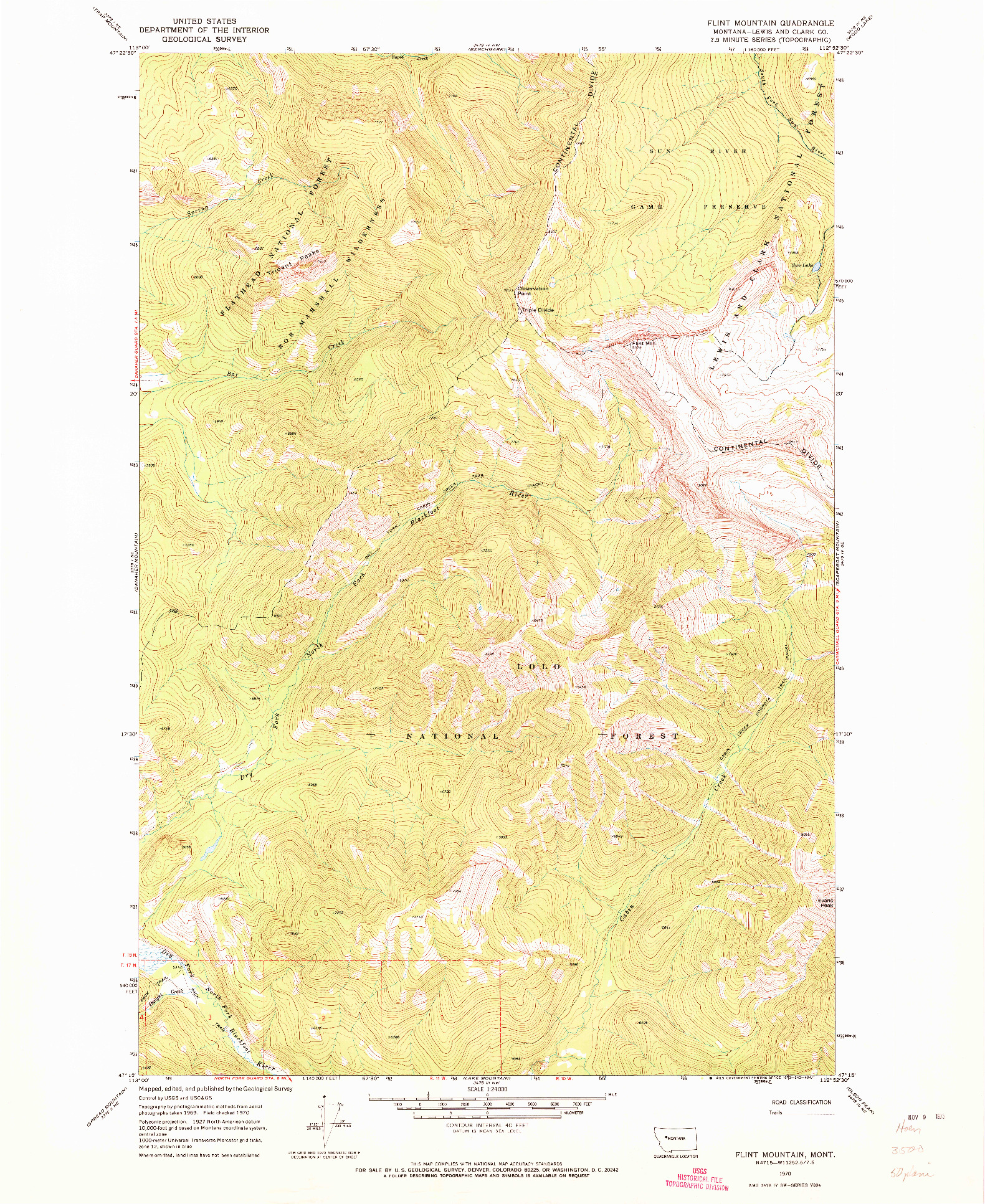 USGS 1:24000-SCALE QUADRANGLE FOR FLINT MOUNTAIN, MT 1970