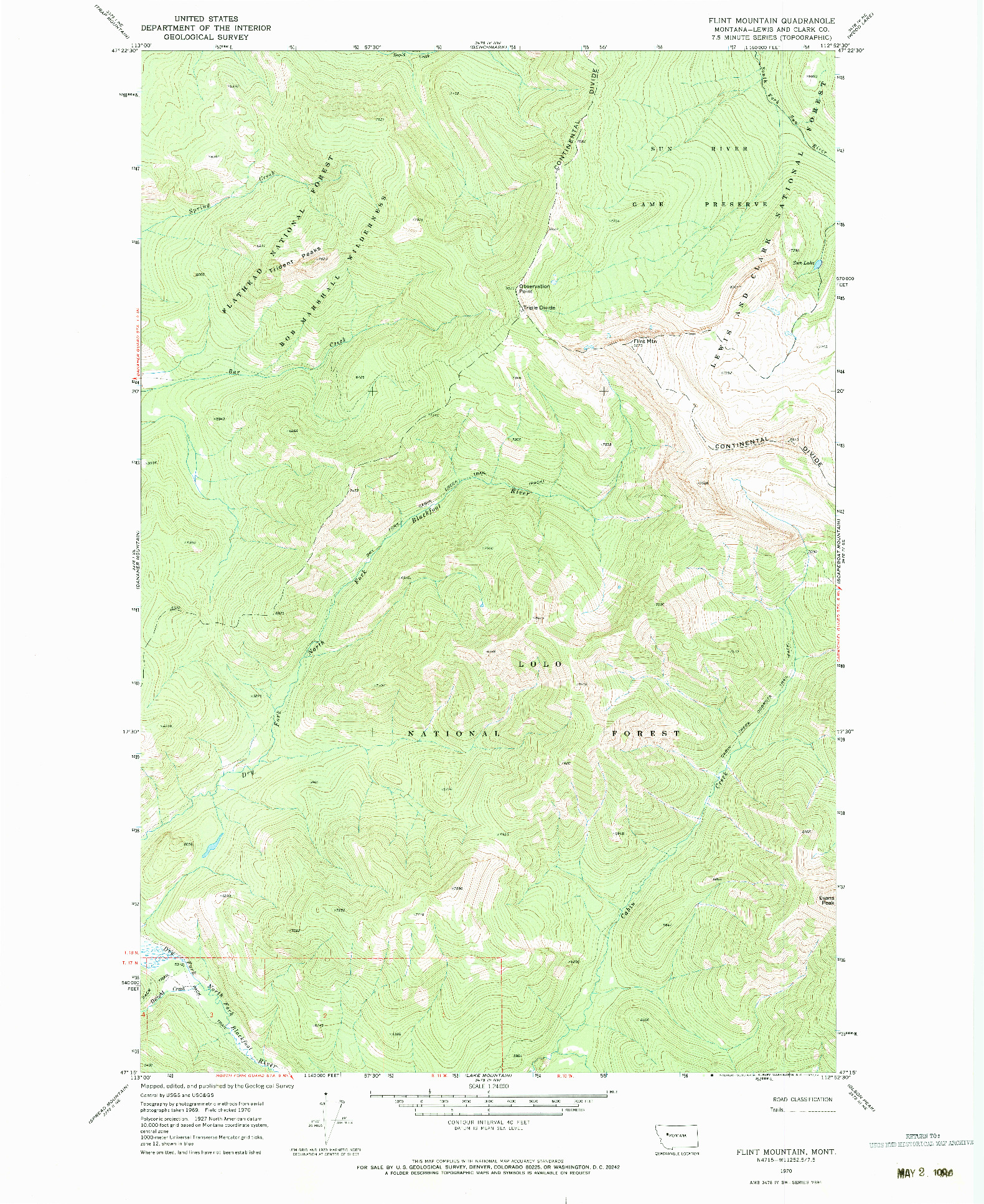 USGS 1:24000-SCALE QUADRANGLE FOR FLINT MOUNTAIN, MT 1970