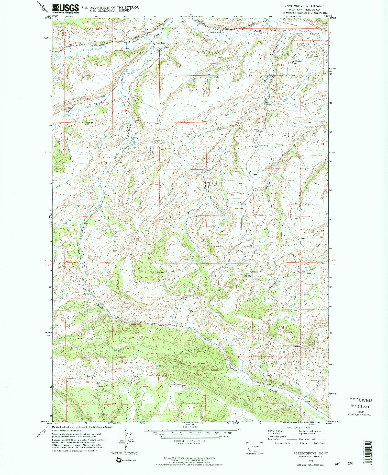 USGS 1:24000-SCALE QUADRANGLE FOR FORESTGROVE, MT 1970