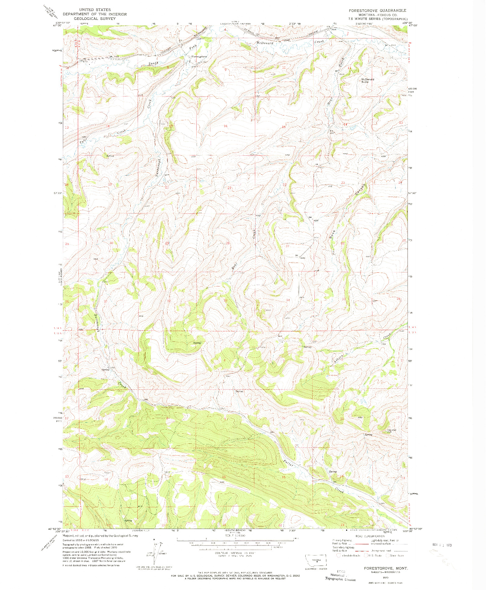 USGS 1:24000-SCALE QUADRANGLE FOR FORESTGROVE, MT 1970