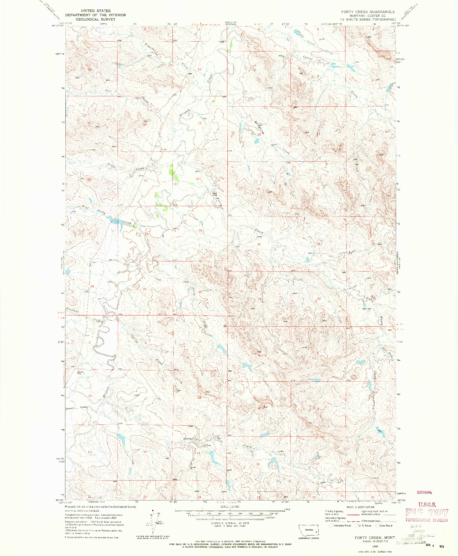 USGS 1:24000-SCALE QUADRANGLE FOR FORTY CREEK, MT 1969