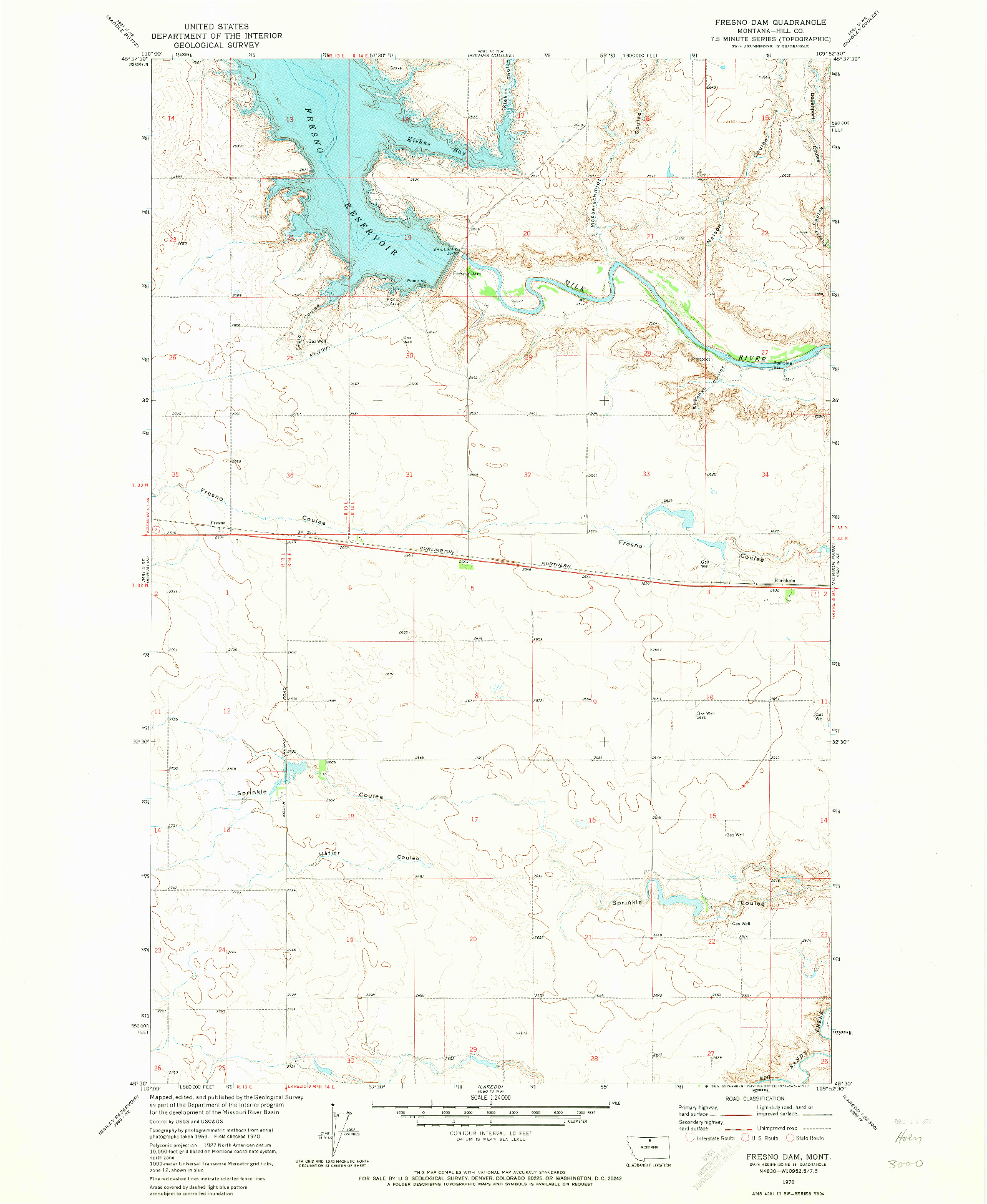 USGS 1:24000-SCALE QUADRANGLE FOR FRESNO DAM, MT 1970