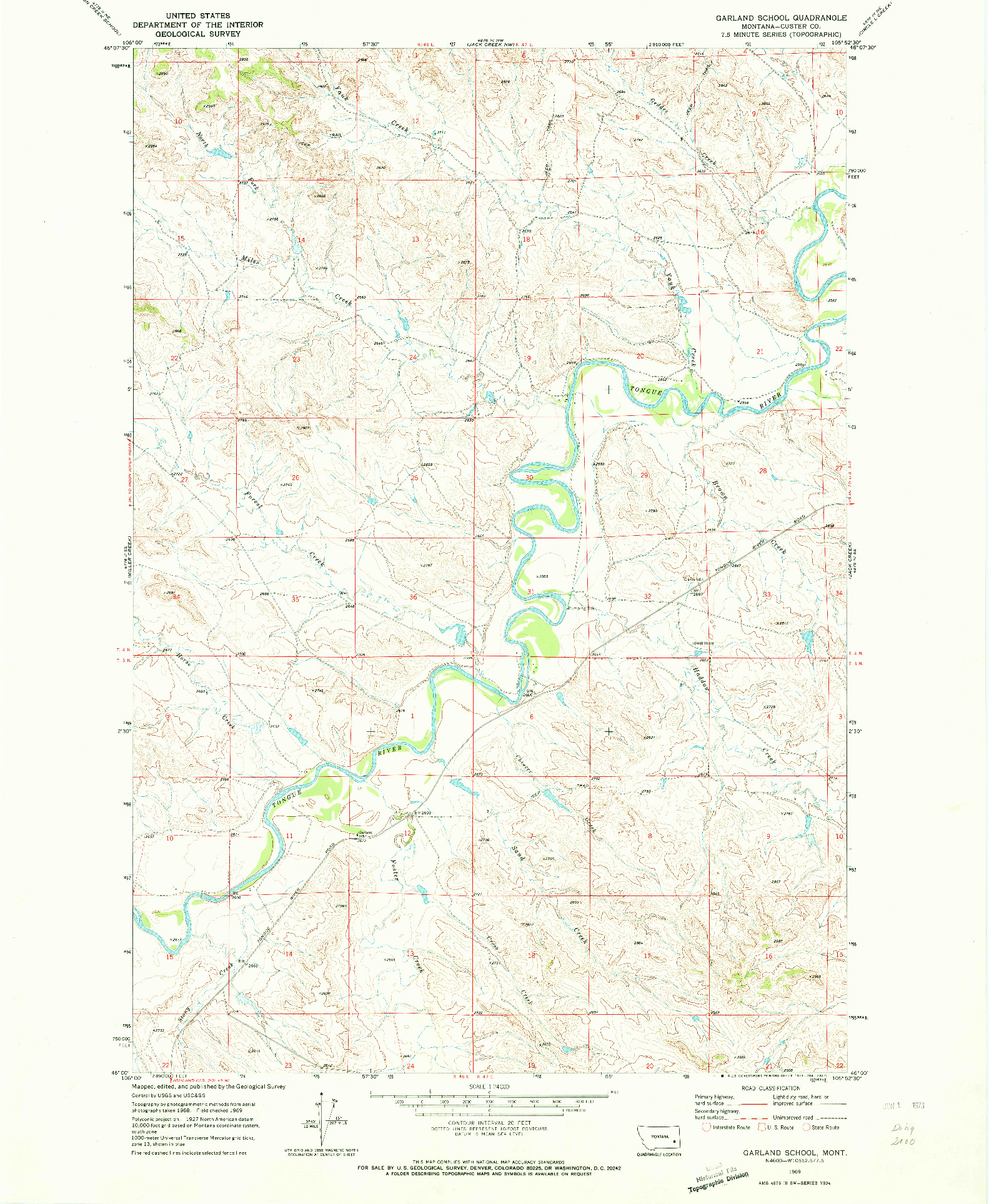 USGS 1:24000-SCALE QUADRANGLE FOR GARLAND SCHOOL, MT 1969