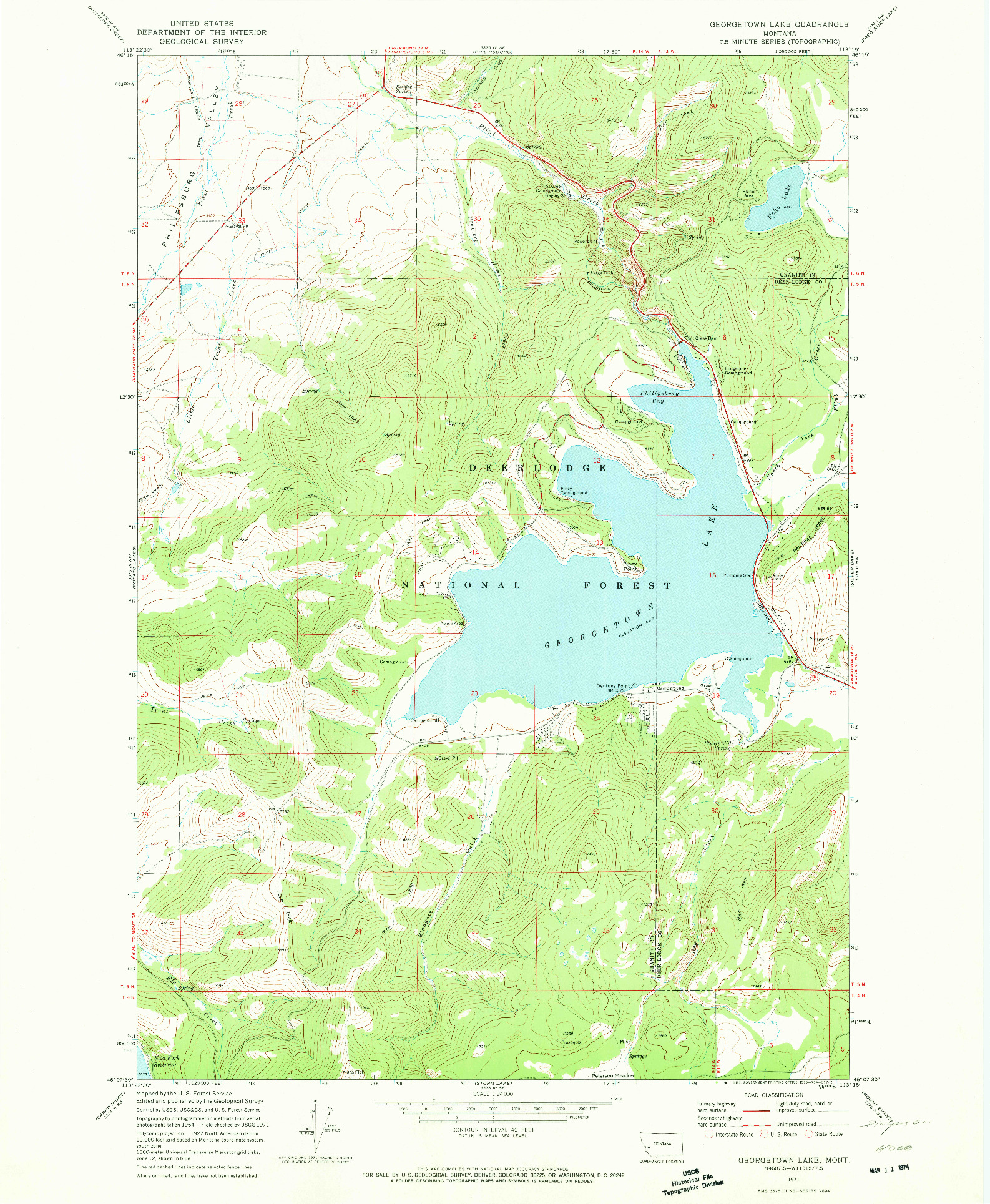 USGS 1:24000-SCALE QUADRANGLE FOR GEORGETOWN LAKE, MT 1971