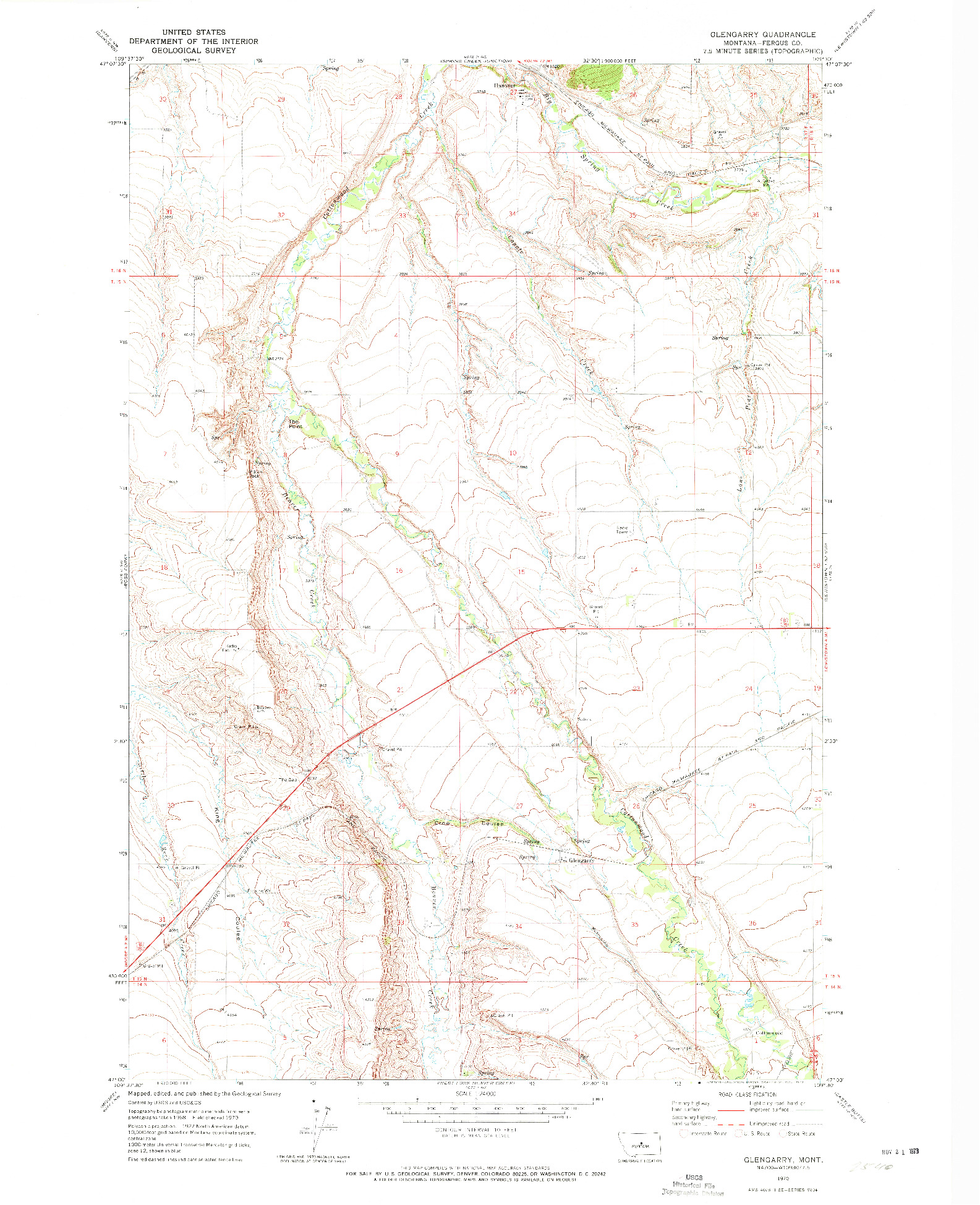 USGS 1:24000-SCALE QUADRANGLE FOR GLENGARRY, MT 1970