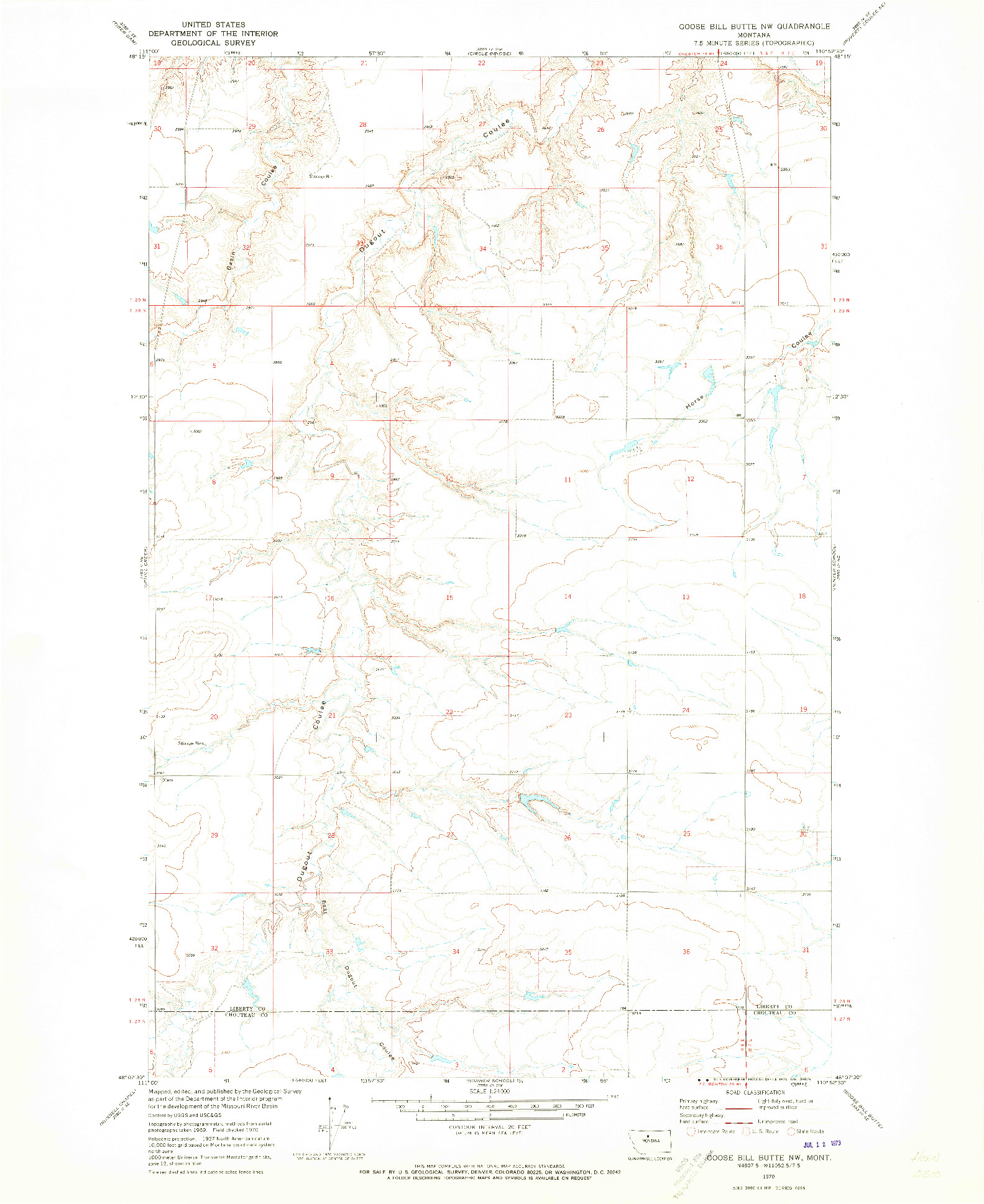 USGS 1:24000-SCALE QUADRANGLE FOR GOOSE BILL BUTTE NW, MT 1970