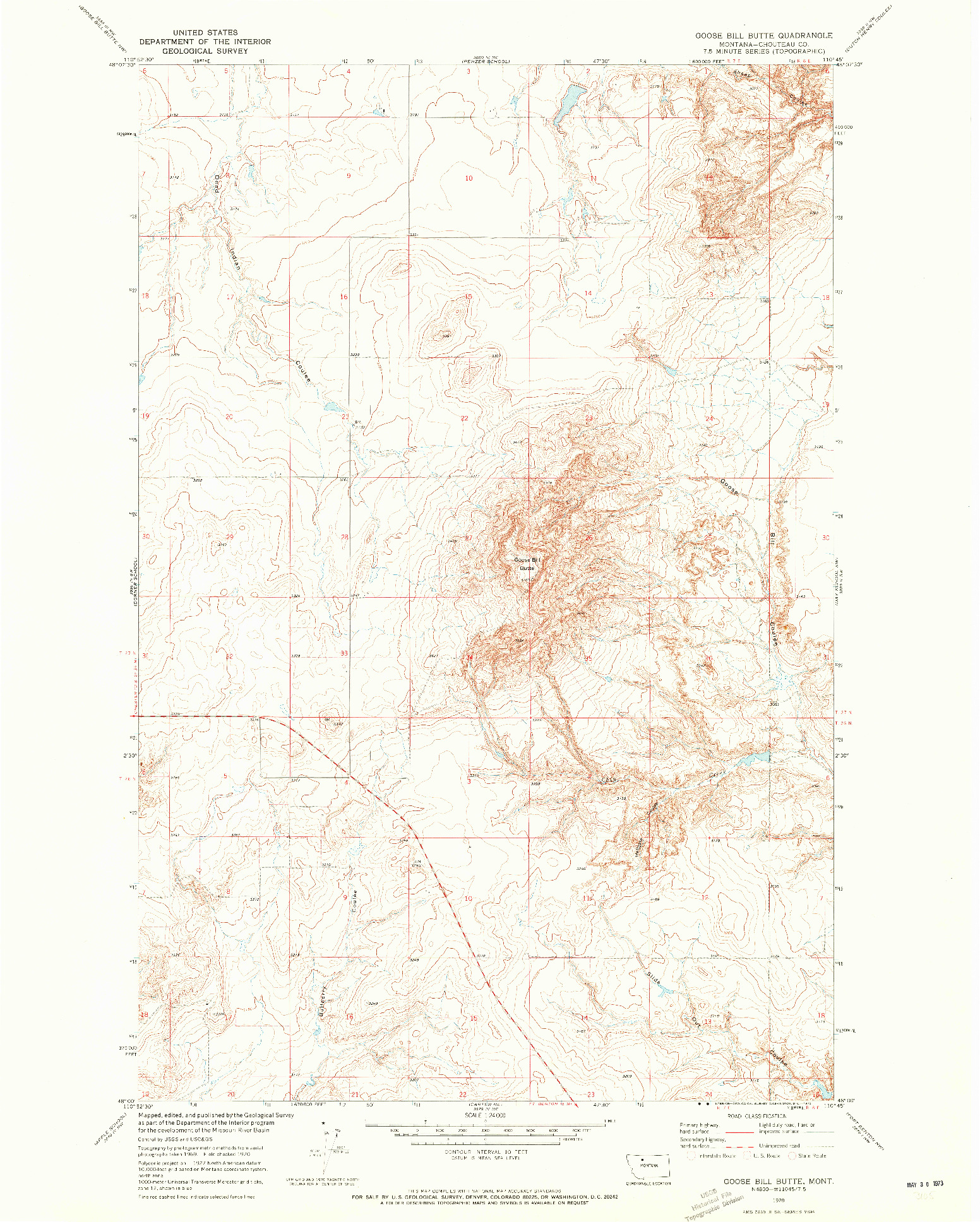 USGS 1:24000-SCALE QUADRANGLE FOR GOOSE BILL BUTTE, MT 1970