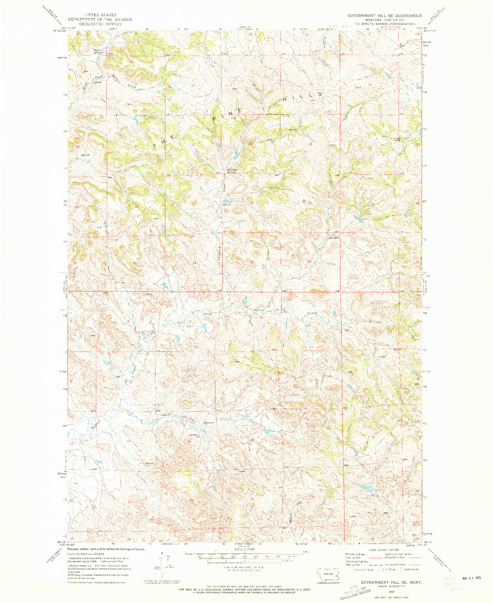 USGS 1:24000-SCALE QUADRANGLE FOR GOVERNMENT HILL SE, MT 1969