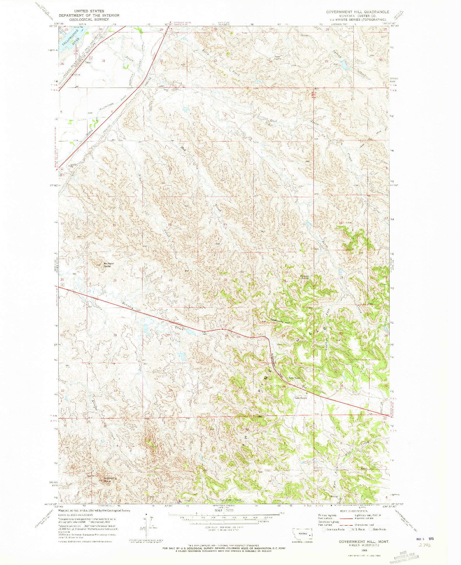 USGS 1:24000-SCALE QUADRANGLE FOR GOVERNMENT HILL, MT 1969