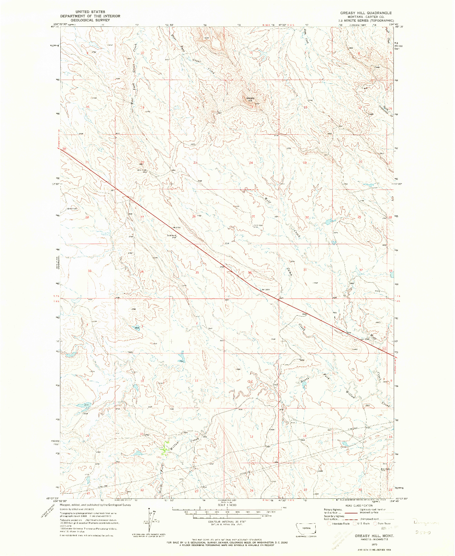 USGS 1:24000-SCALE QUADRANGLE FOR GREASY HILL, MT 1970