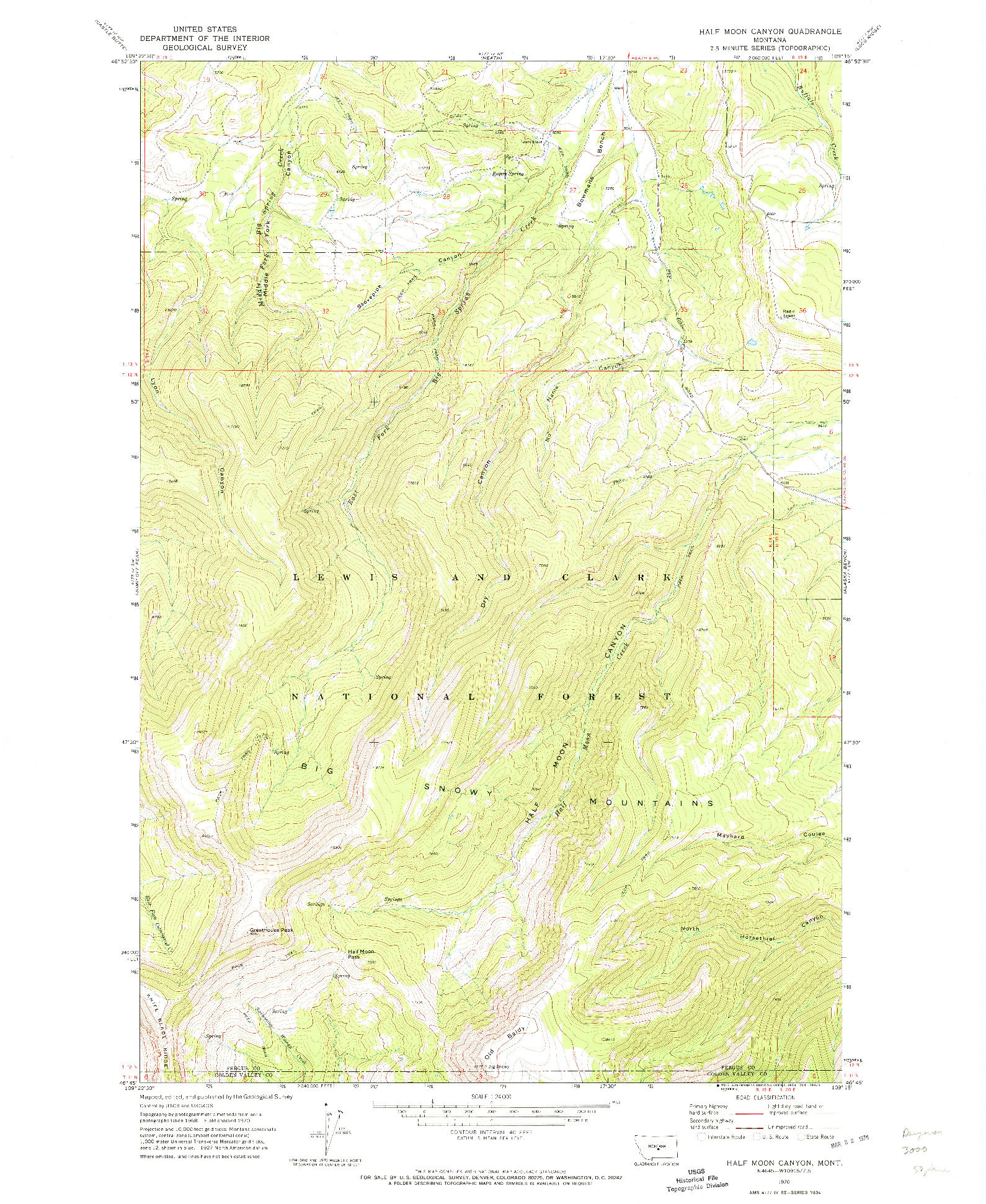 USGS 1:24000-SCALE QUADRANGLE FOR HALF MOON CANYON, MT 1970