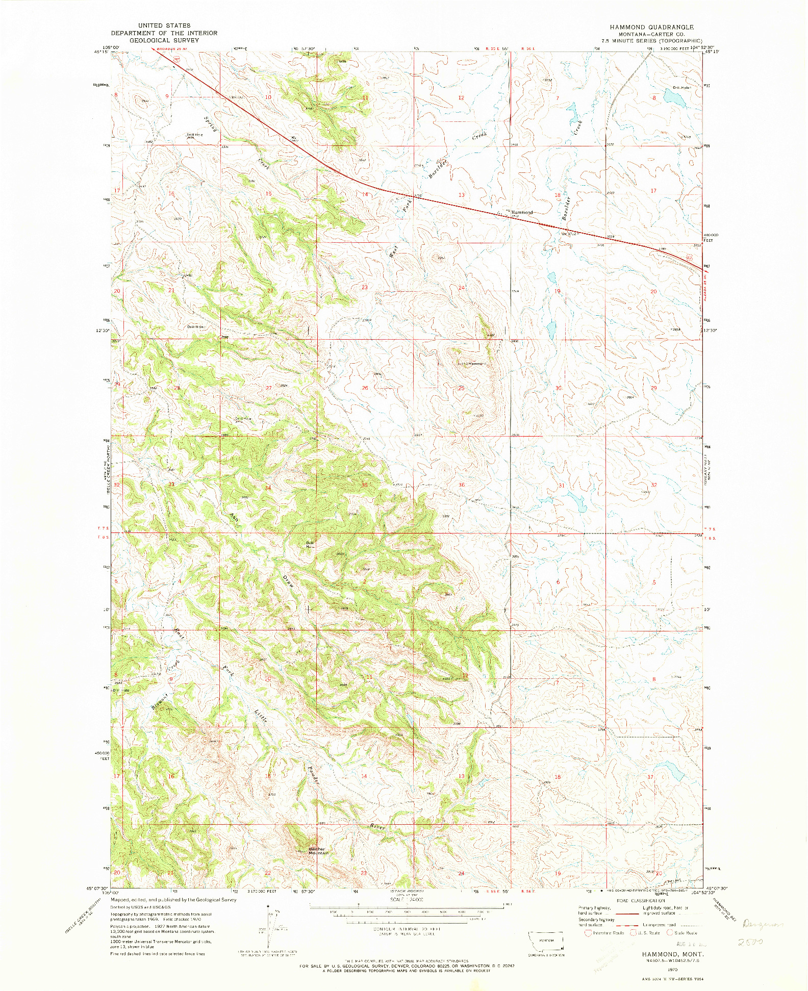 USGS 1:24000-SCALE QUADRANGLE FOR HAMMOND, MT 1970