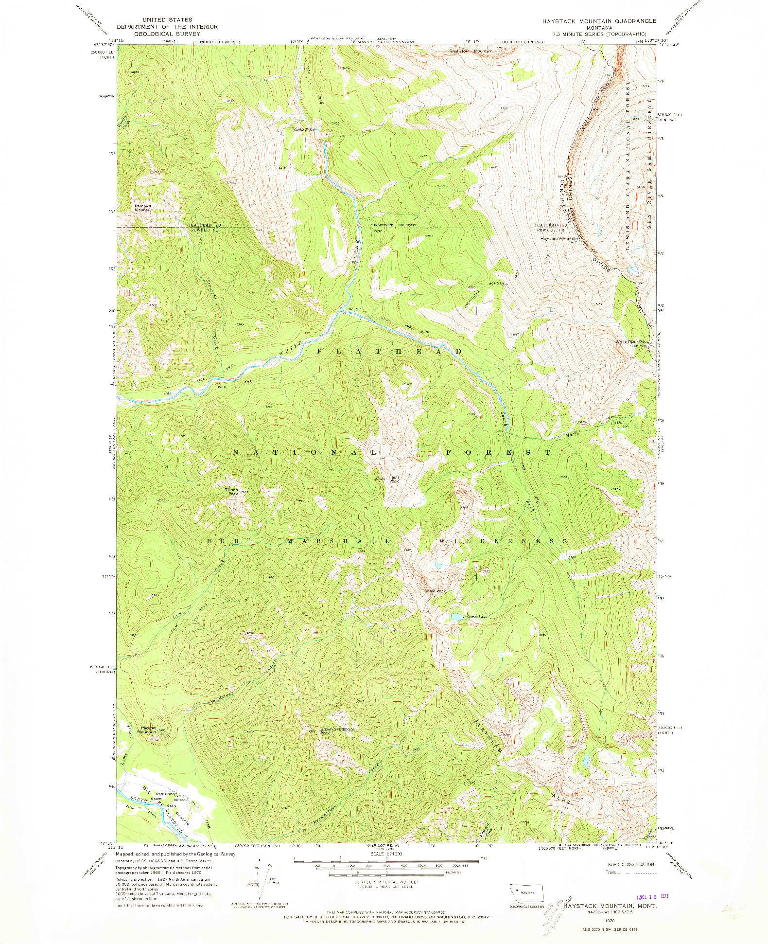 USGS 1:24000-SCALE QUADRANGLE FOR HAYSTACK MOUNTAIN, MT 1970