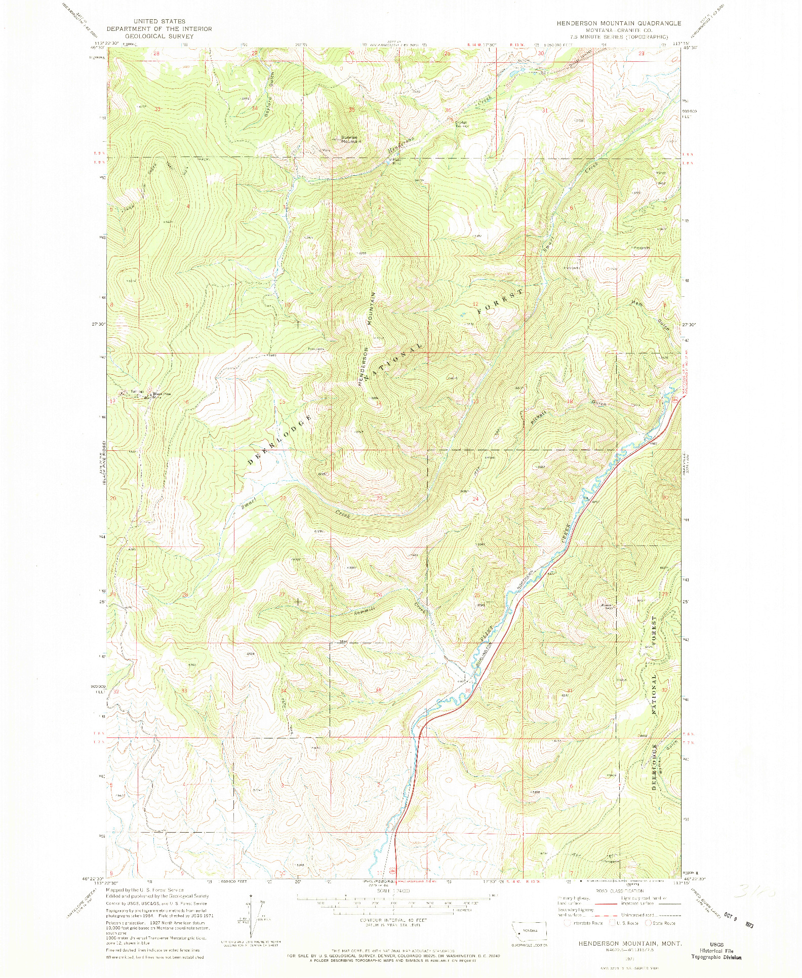USGS 1:24000-SCALE QUADRANGLE FOR HENDERSON MOUNTAIN, MT 1971